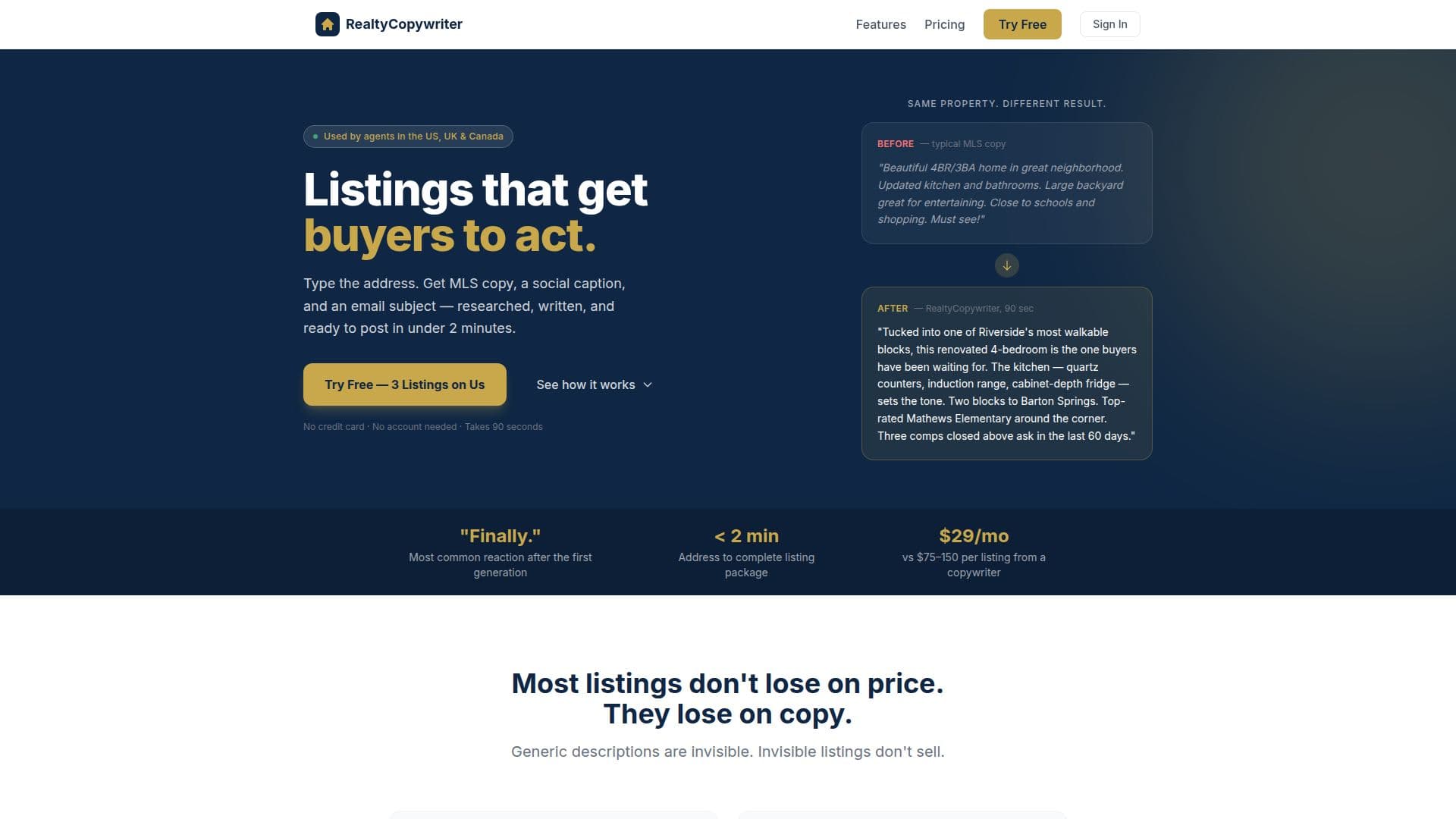 RealtyCopywriter — Copia de Bienes Raíces con IA screenshot