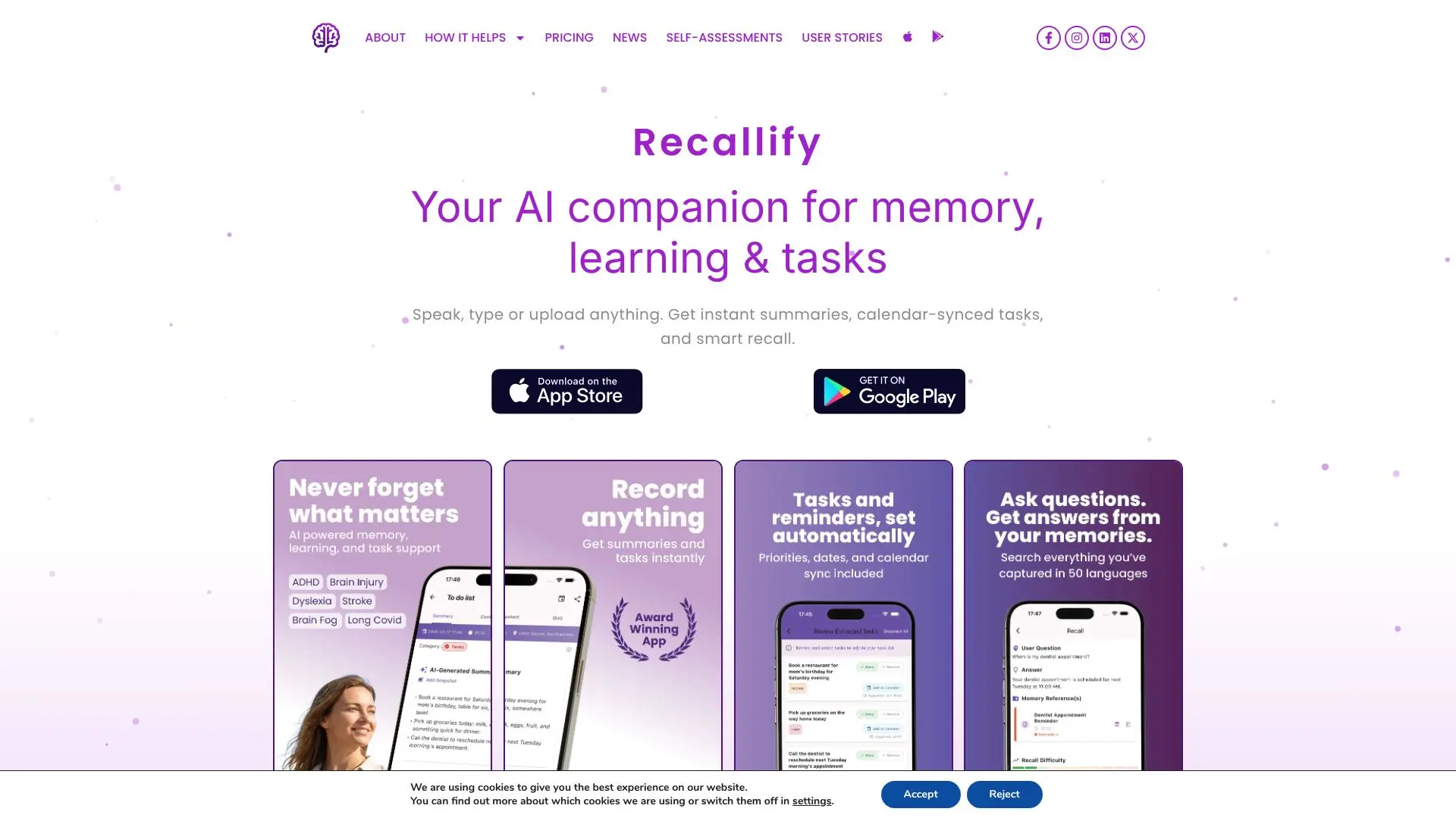 Screenshot von Recallify AI Memory App