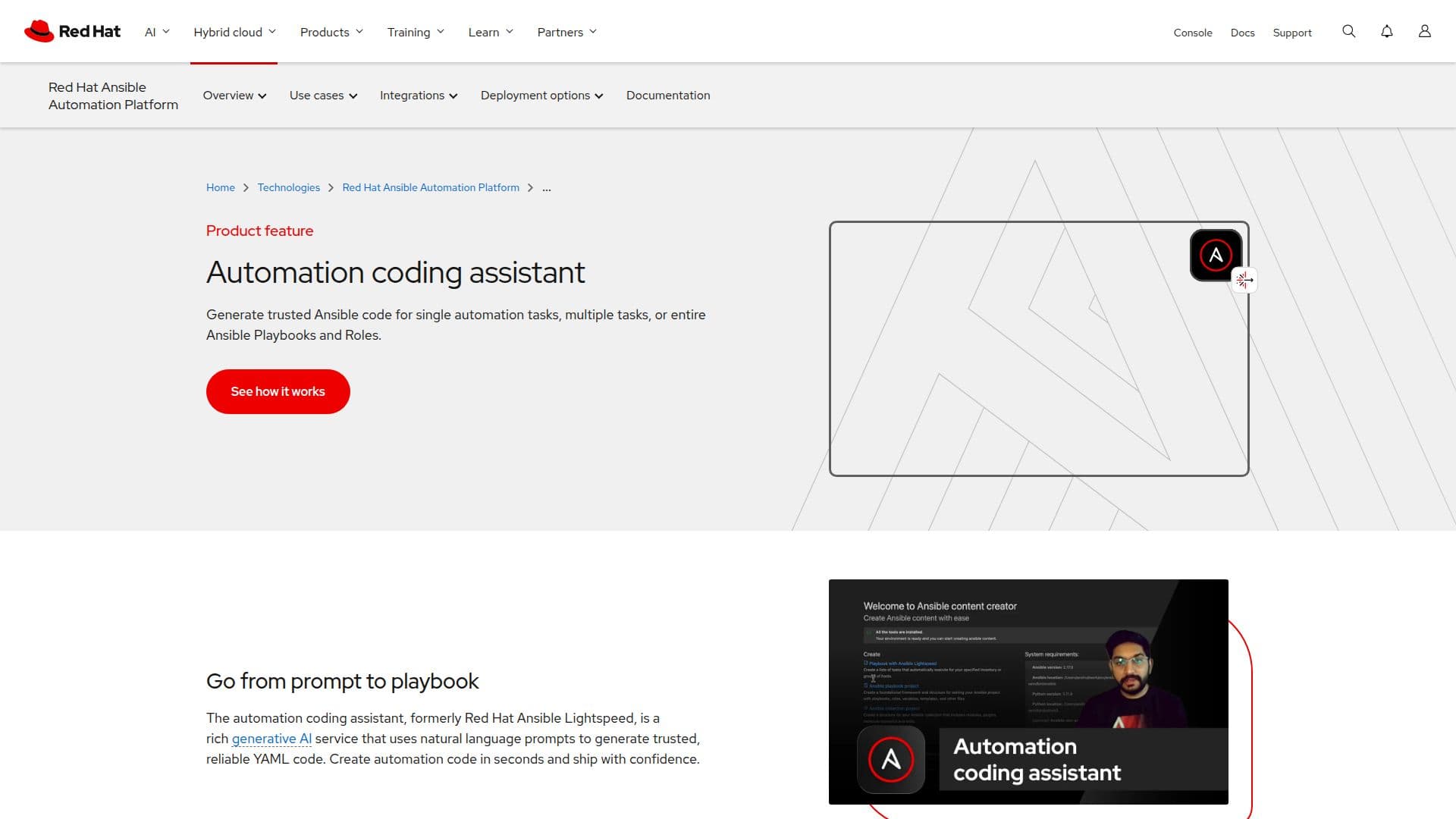 Red Hat Ansible Lightspeed screenshot