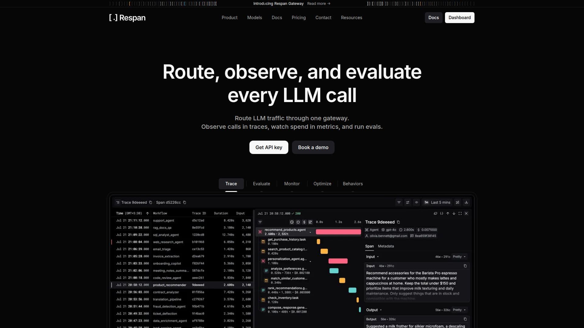 Tangkapan layar Platform Rekayasa LLM Respan