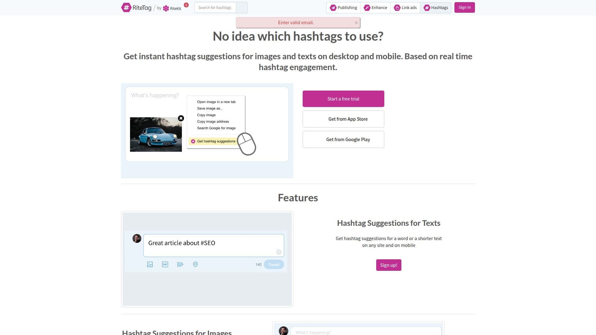 Tangkapan layar RiteTag: Temukan hashtag terbaik