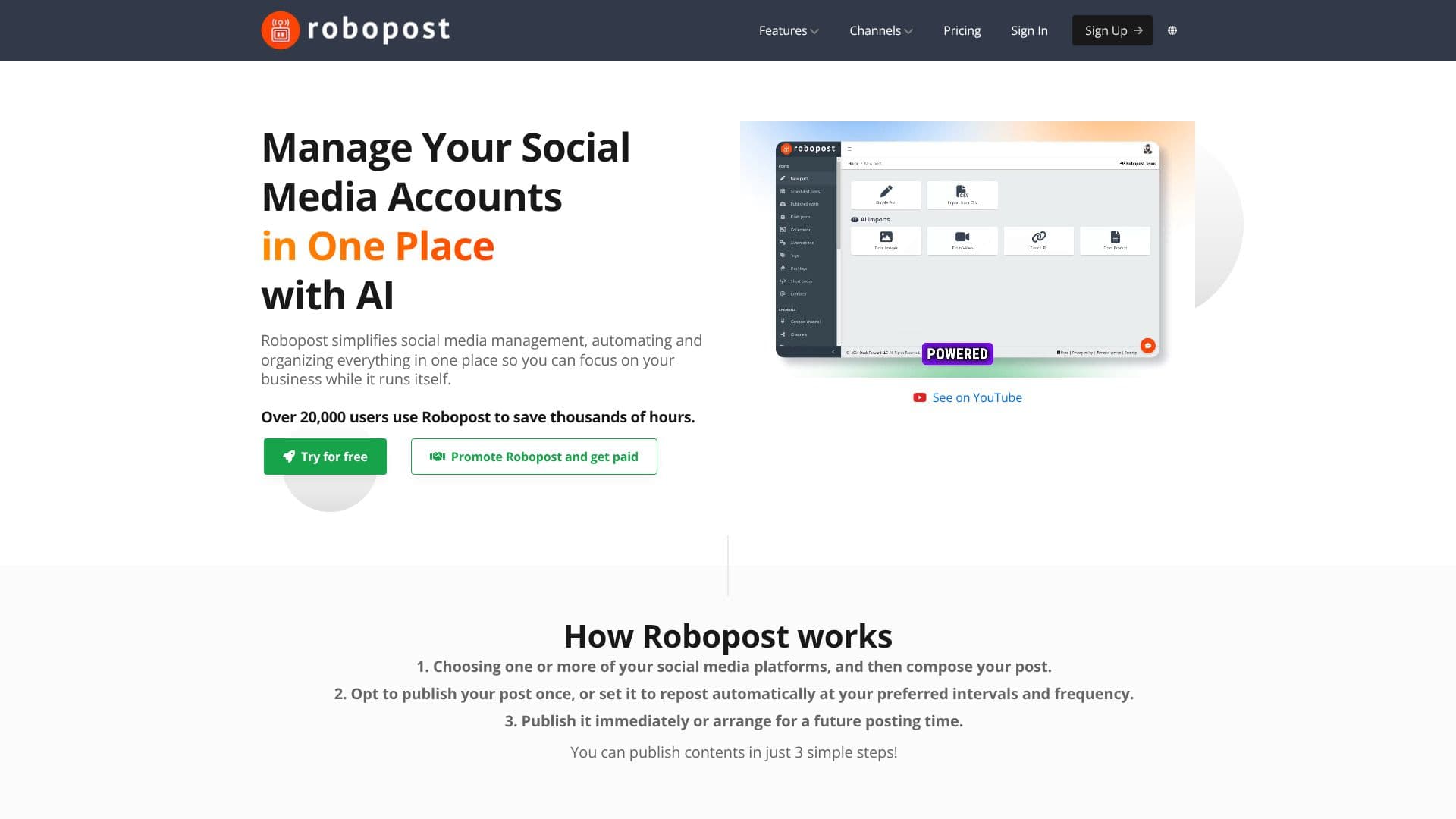 Tangkapan layar Robopost - Otomatisasi Media Sosial