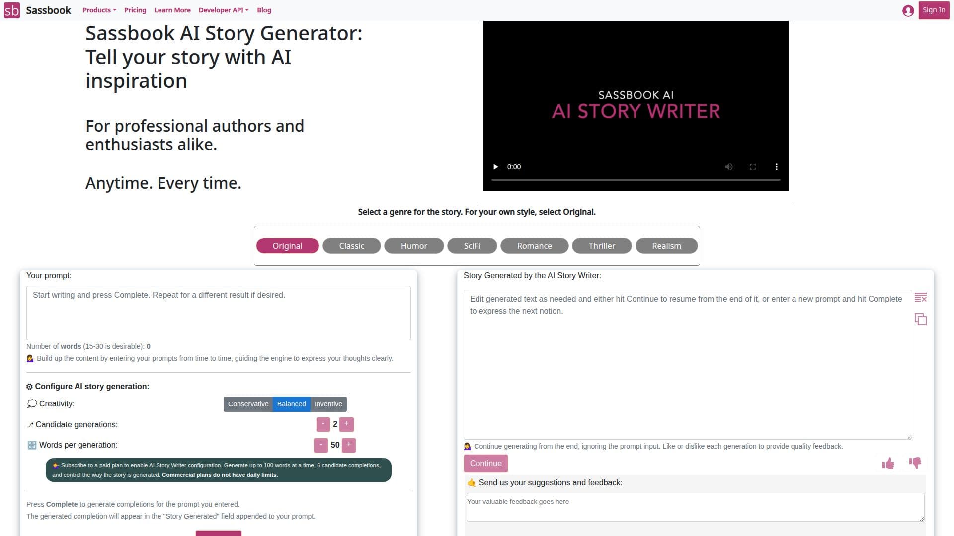 Sassbook AI Story Writer 스크린샷