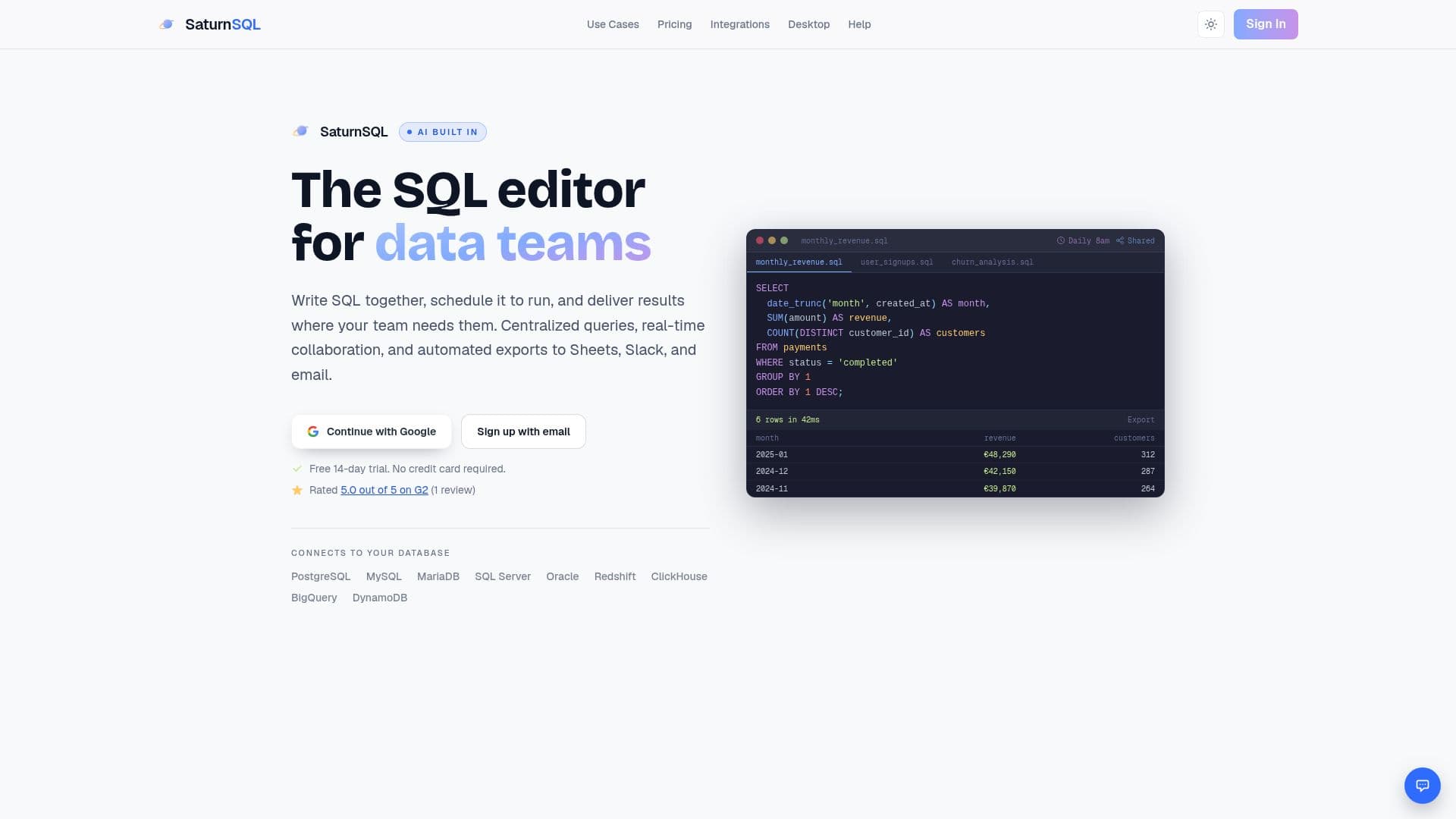 SaturnSQL screenshot