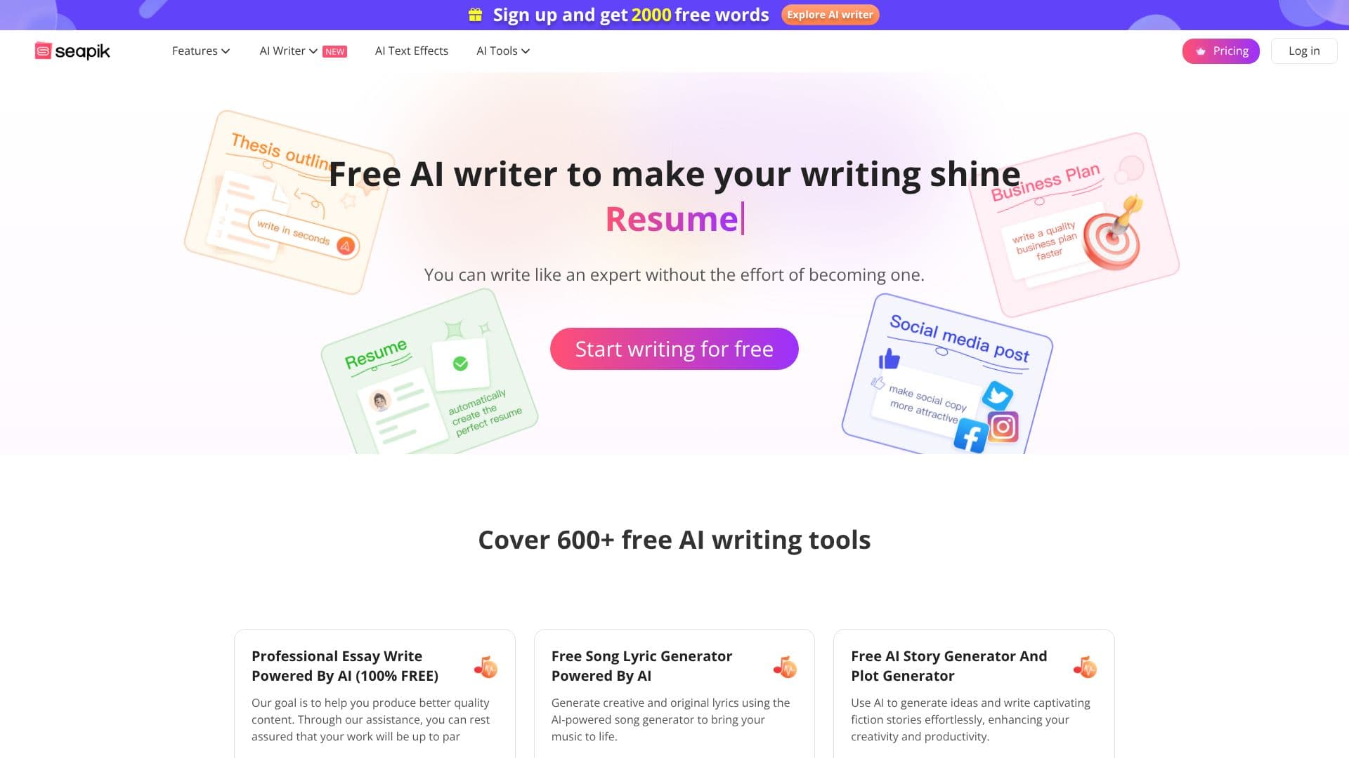 لقطة شاشة لـ Seapik AI Writer
