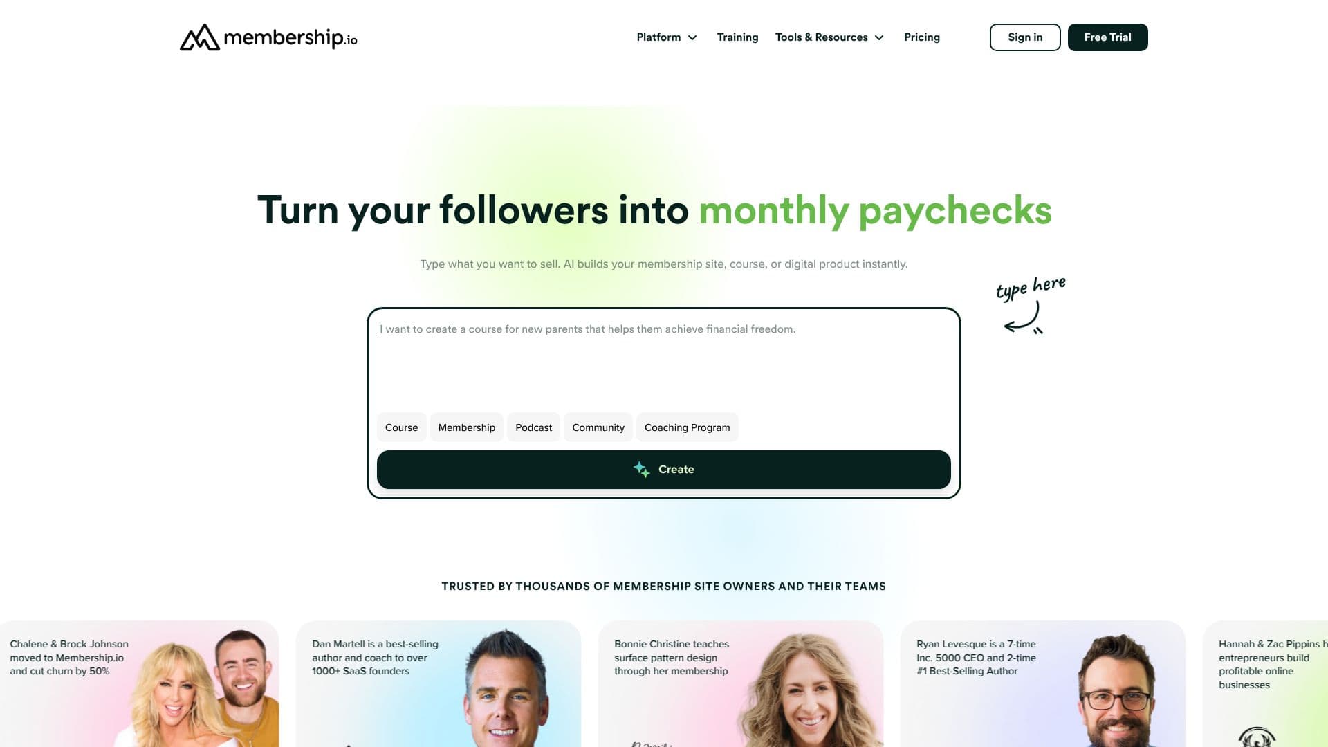 Membership.io のスクリーンショット