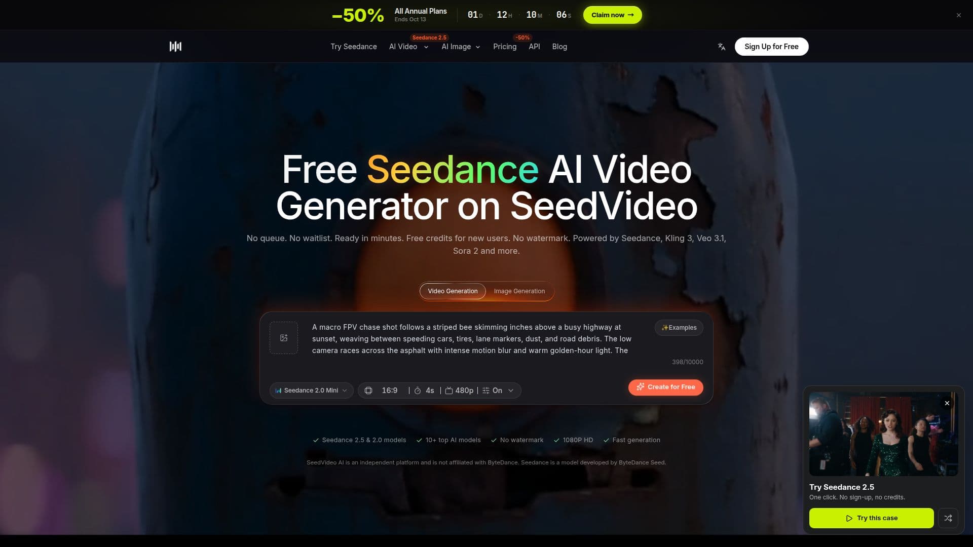 Capture d’écran de Générateur de Vidéo AI Seedance