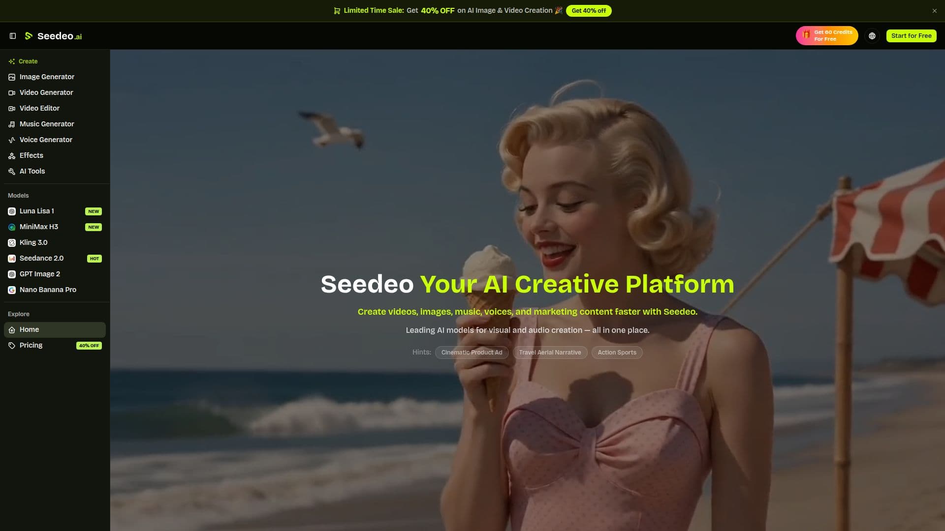 Screenshot von Seedeo — Ihre KI-Kreativplattform