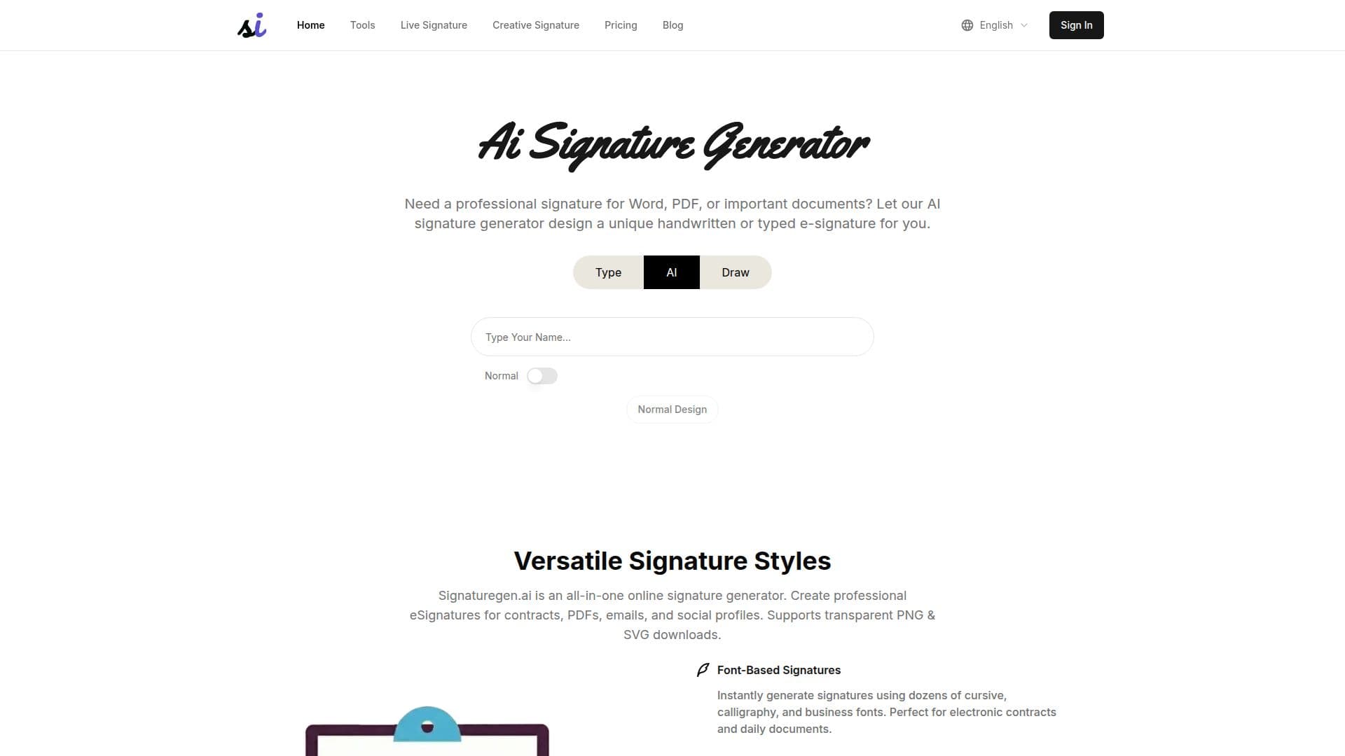 SignatureGen.ai のスクリーンショット