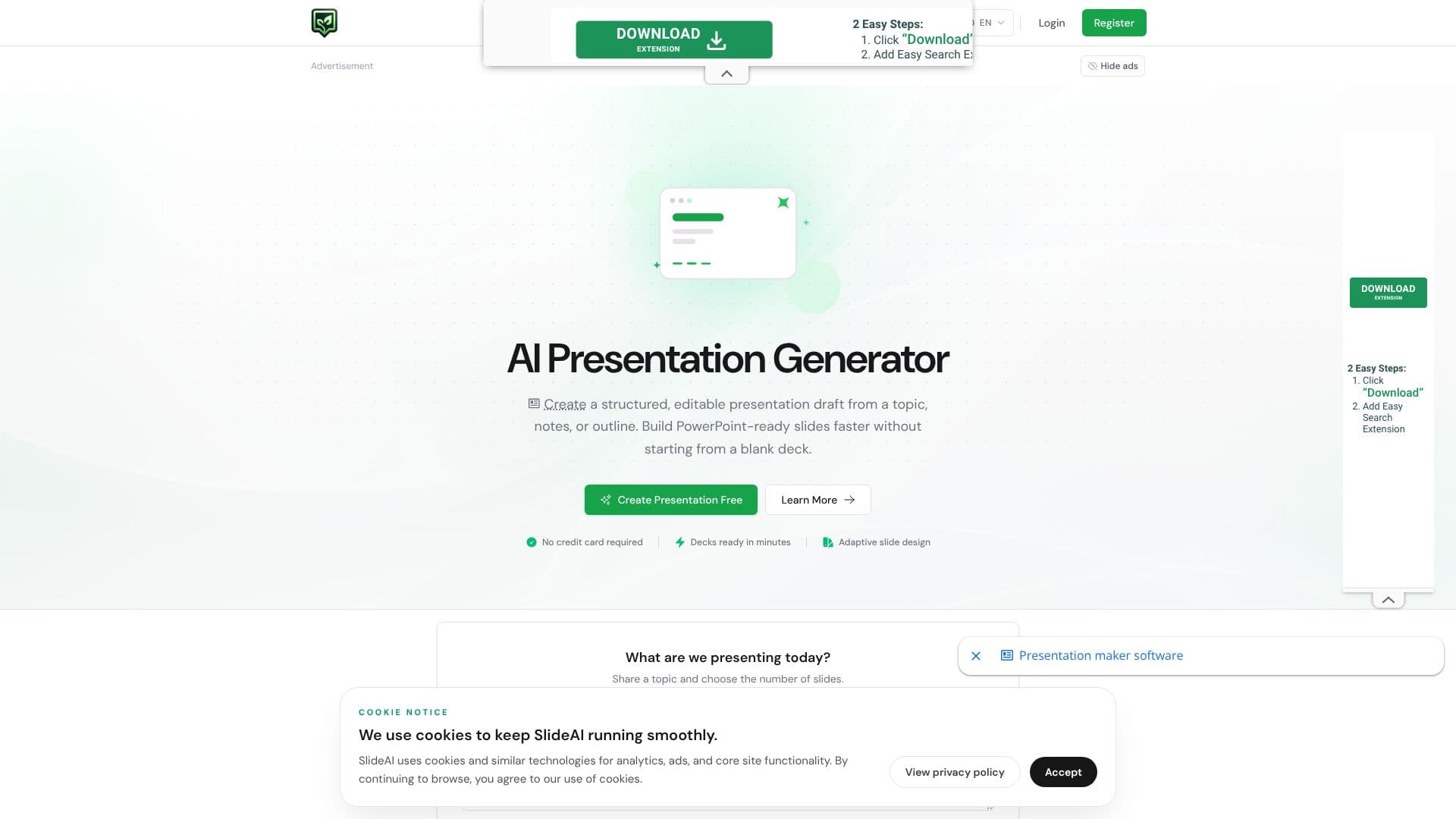 Screenshot von SlideAI Präsentationsgenerator