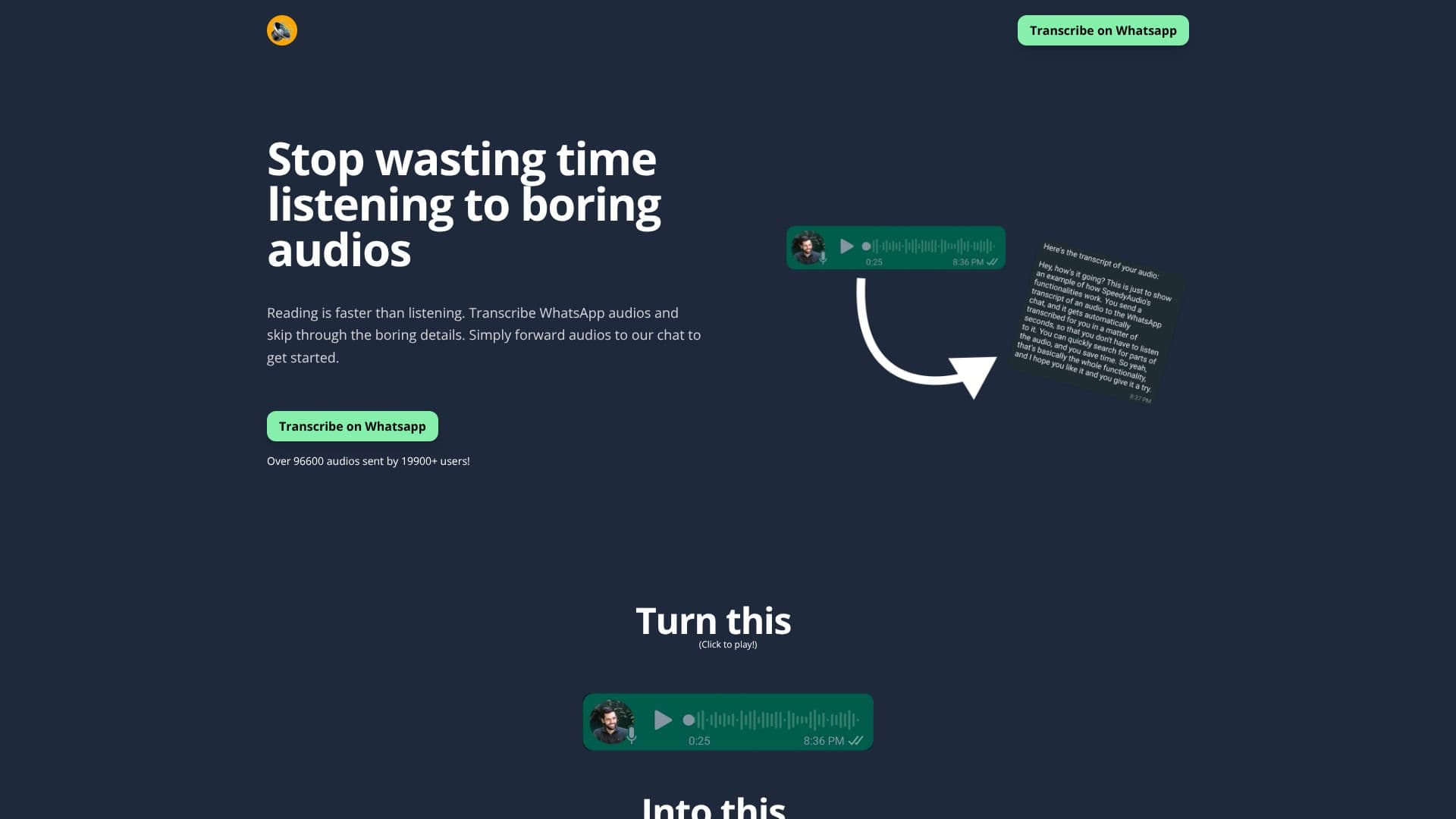 Screenshot von SpeedyAudios WhatsApp Transcriber