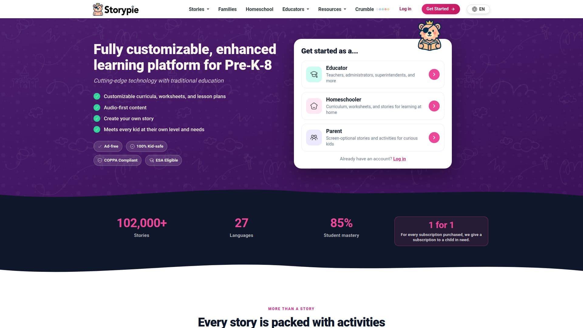 Storypie: スクリーンオプションの学習プラットフォーム(Pre-K-8) のスクリーンショット