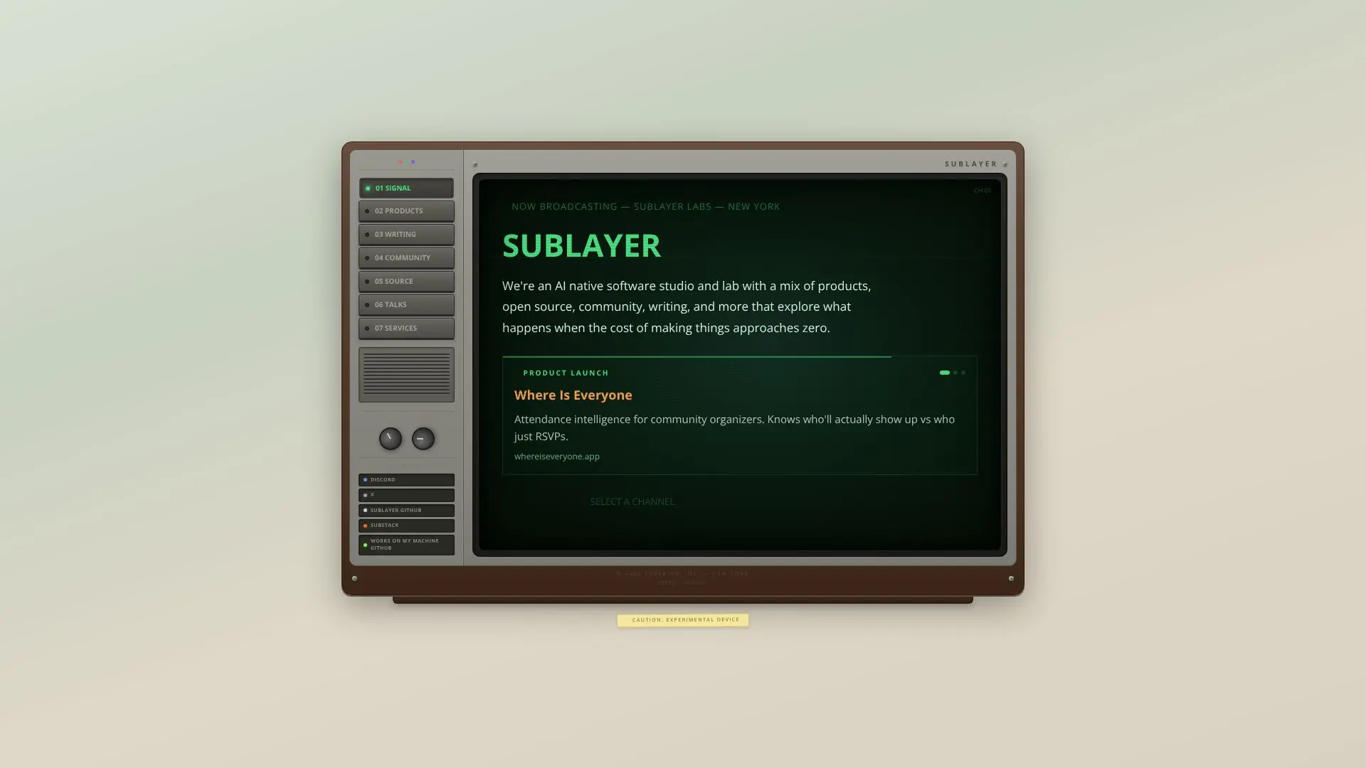 Capture d’écran de Sublayer Labs — Signal