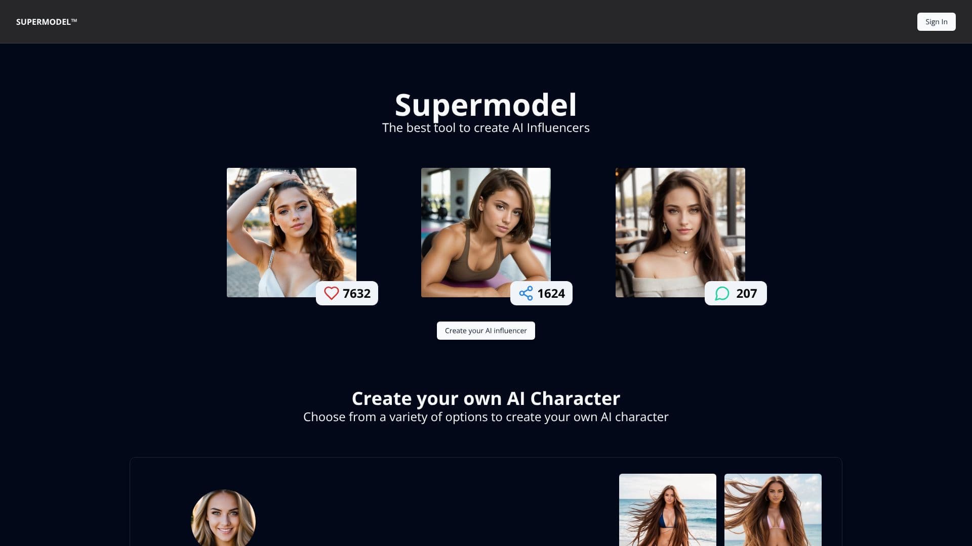 Screenshot von Supermodel KI-Influencer