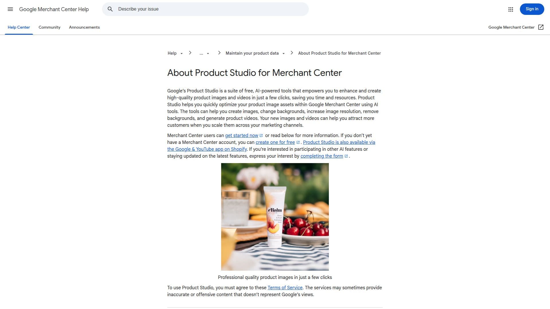 Captura de pantalla de Google Product Studio