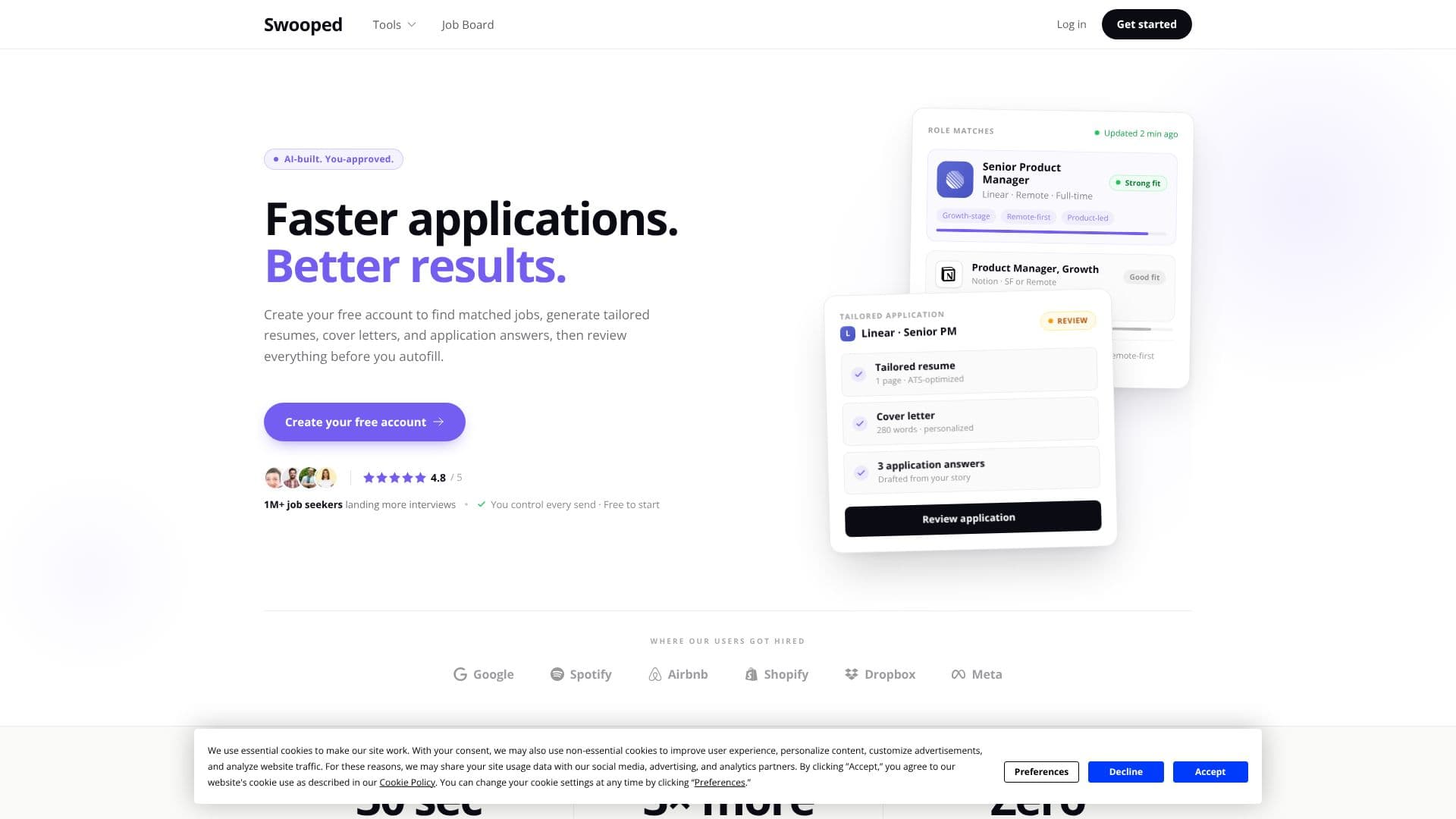 Скриншот Swooped AI Resume Builder