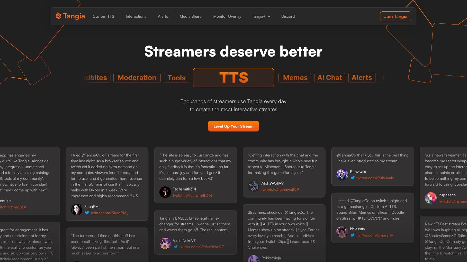 Captura de tela do Tangia - Streaming Interativo