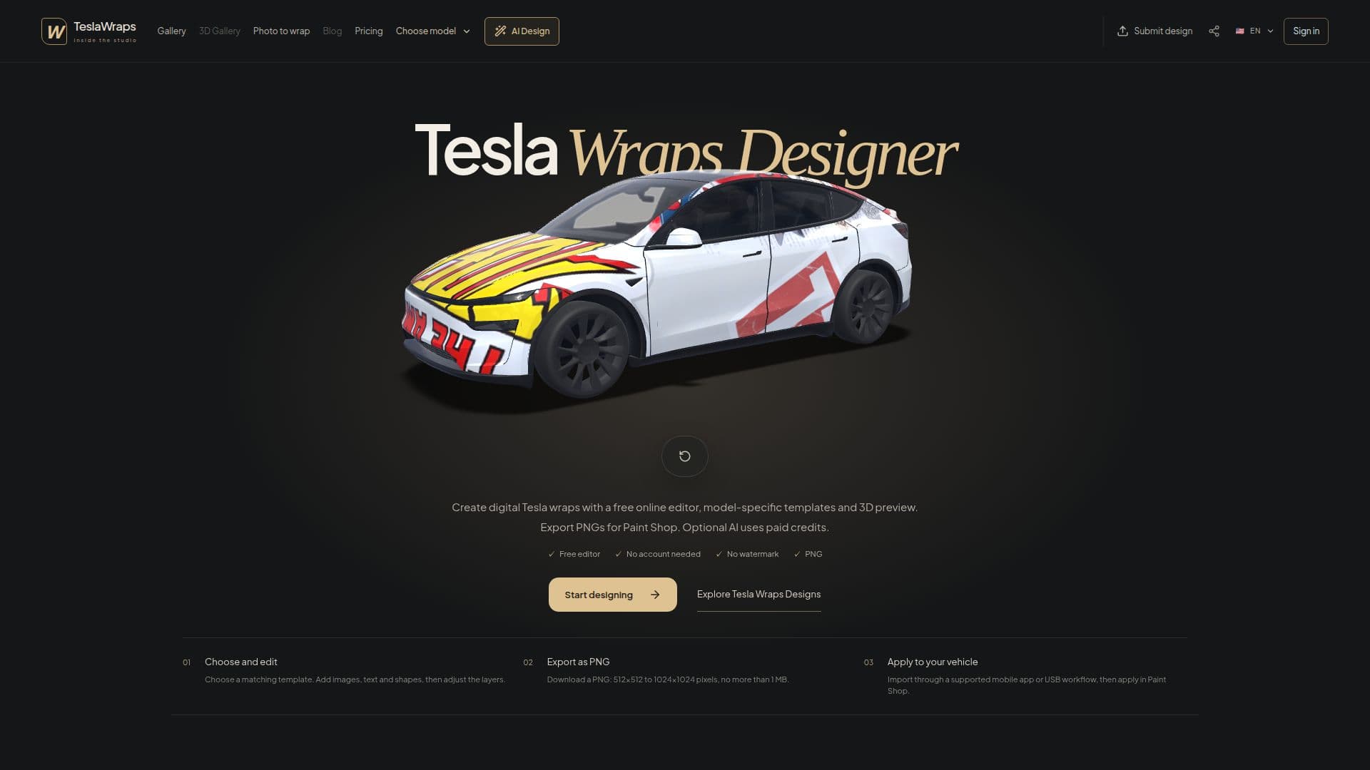 Captura de pantalla de TeslaWraps