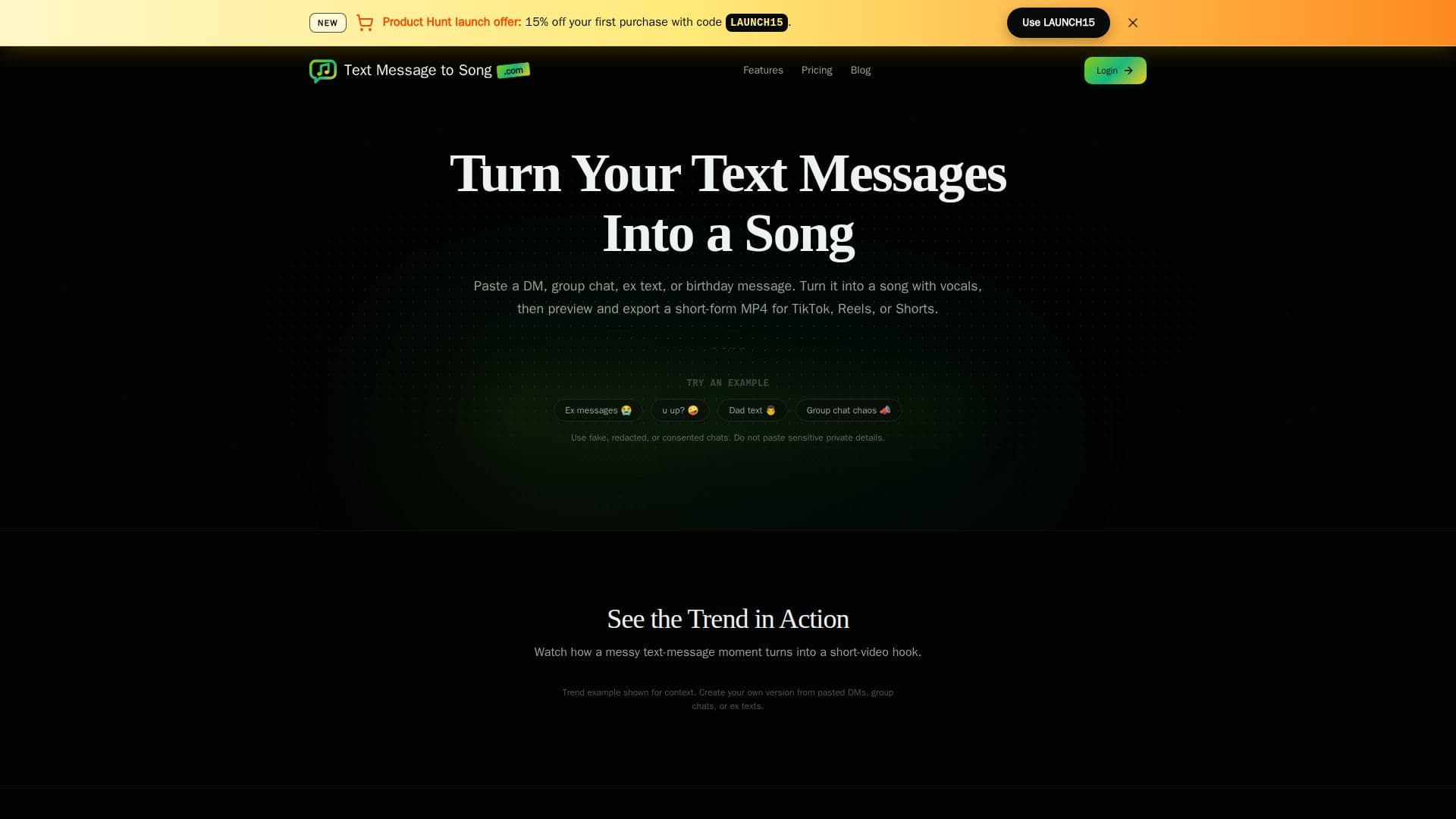 テキストメッセージから曲へ のスクリーンショット