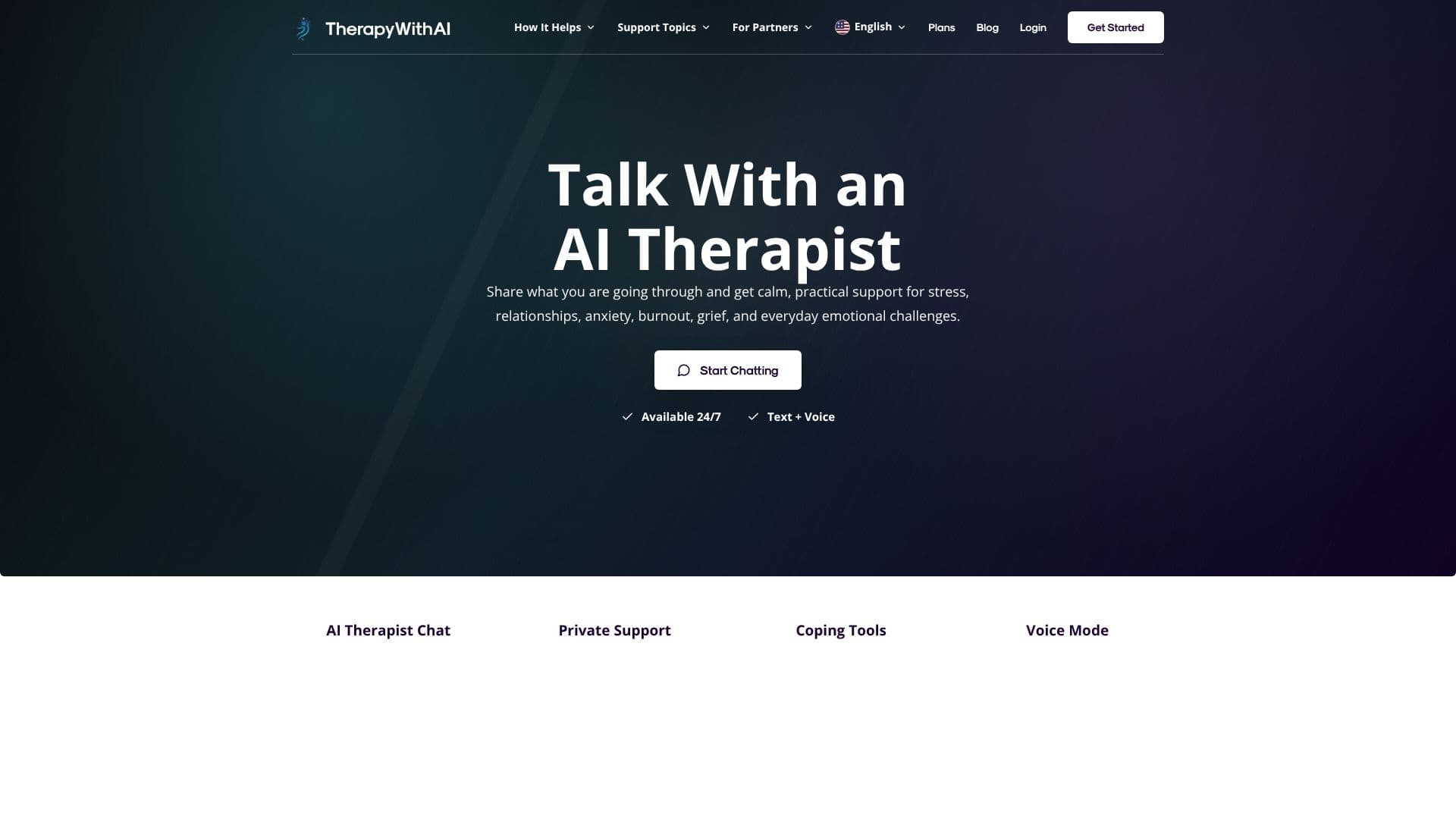 Captura de pantalla de TherapyWithAI