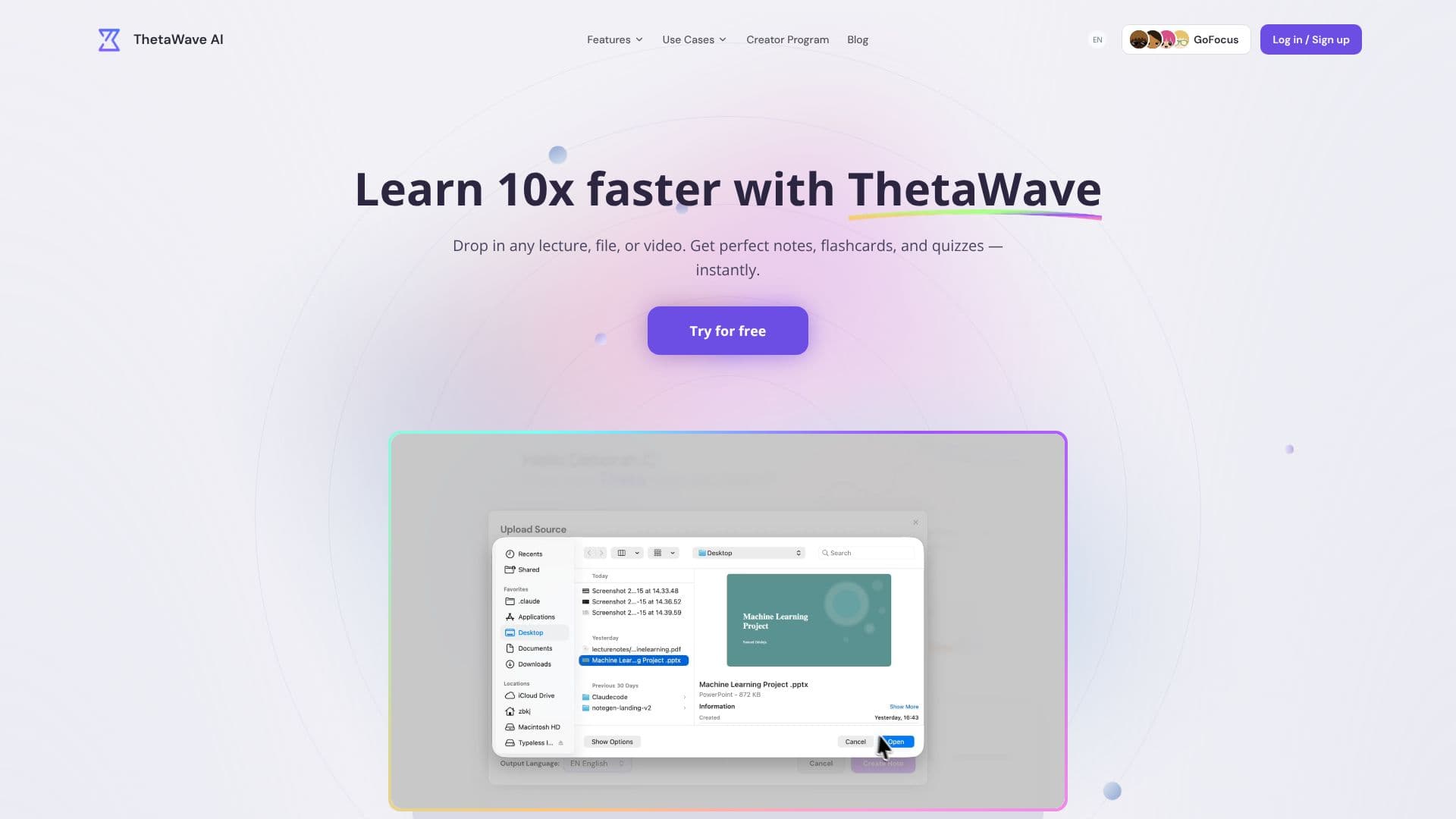 ThetaWave AI 노트 테이커 스크린샷
