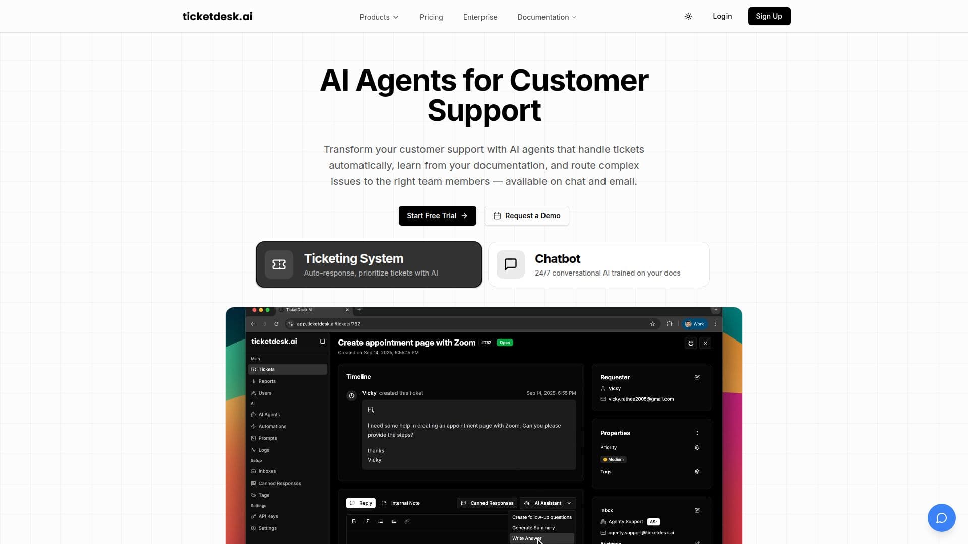 Captura de pantalla de Ticketdesk AI