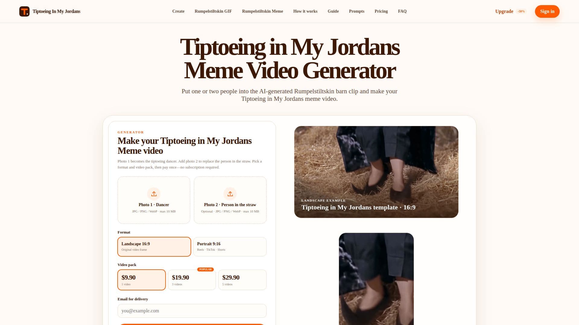Tangkapan layar Generator Video Meme Tiptoeing in My Jordans