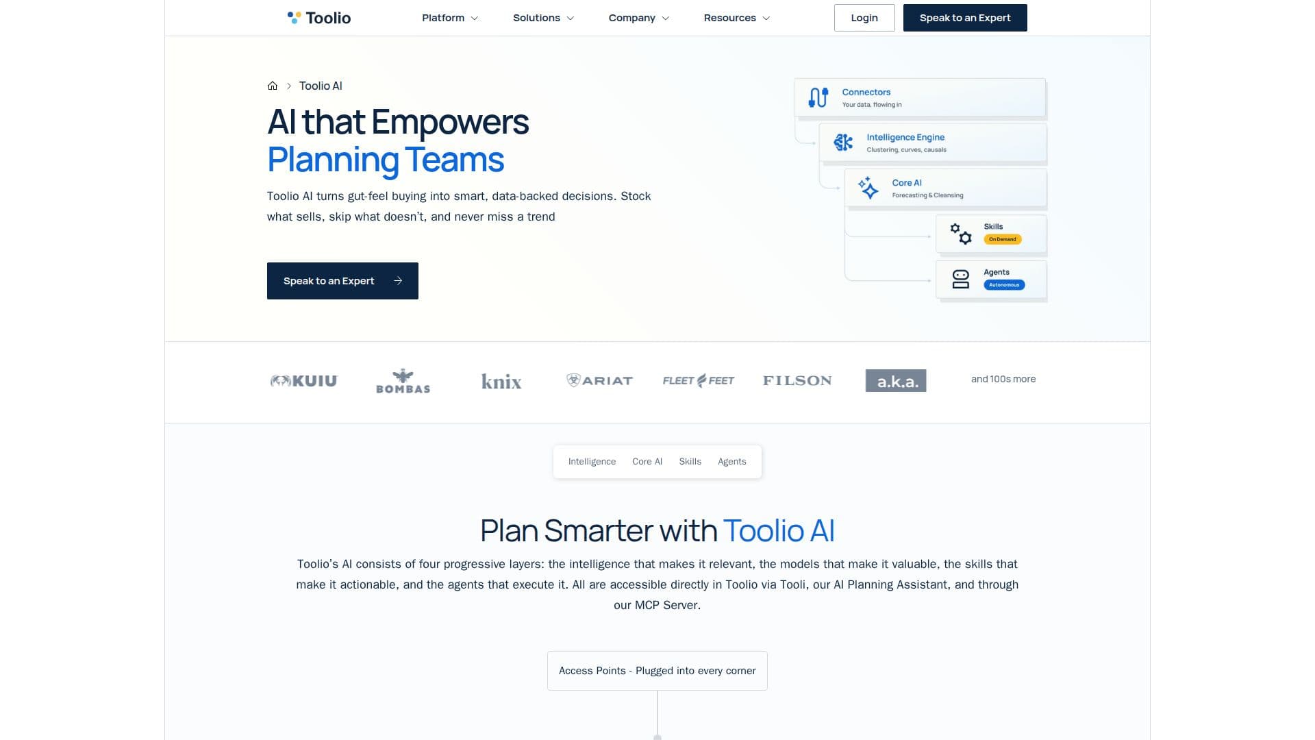 Toolio AI Einzelhandelsplanungsplattform screenshot