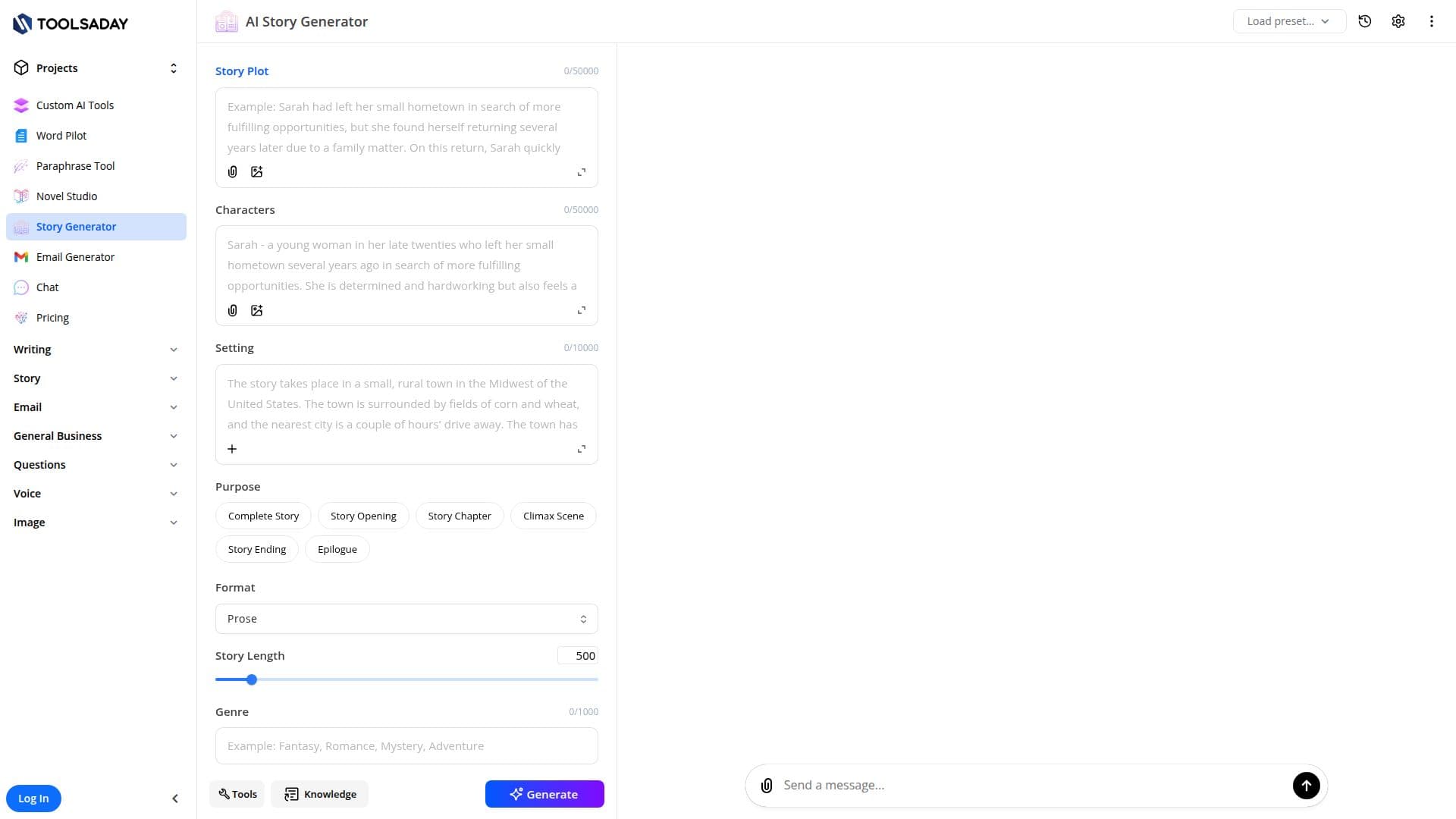 Toolsaday AI Story Generator screenshot