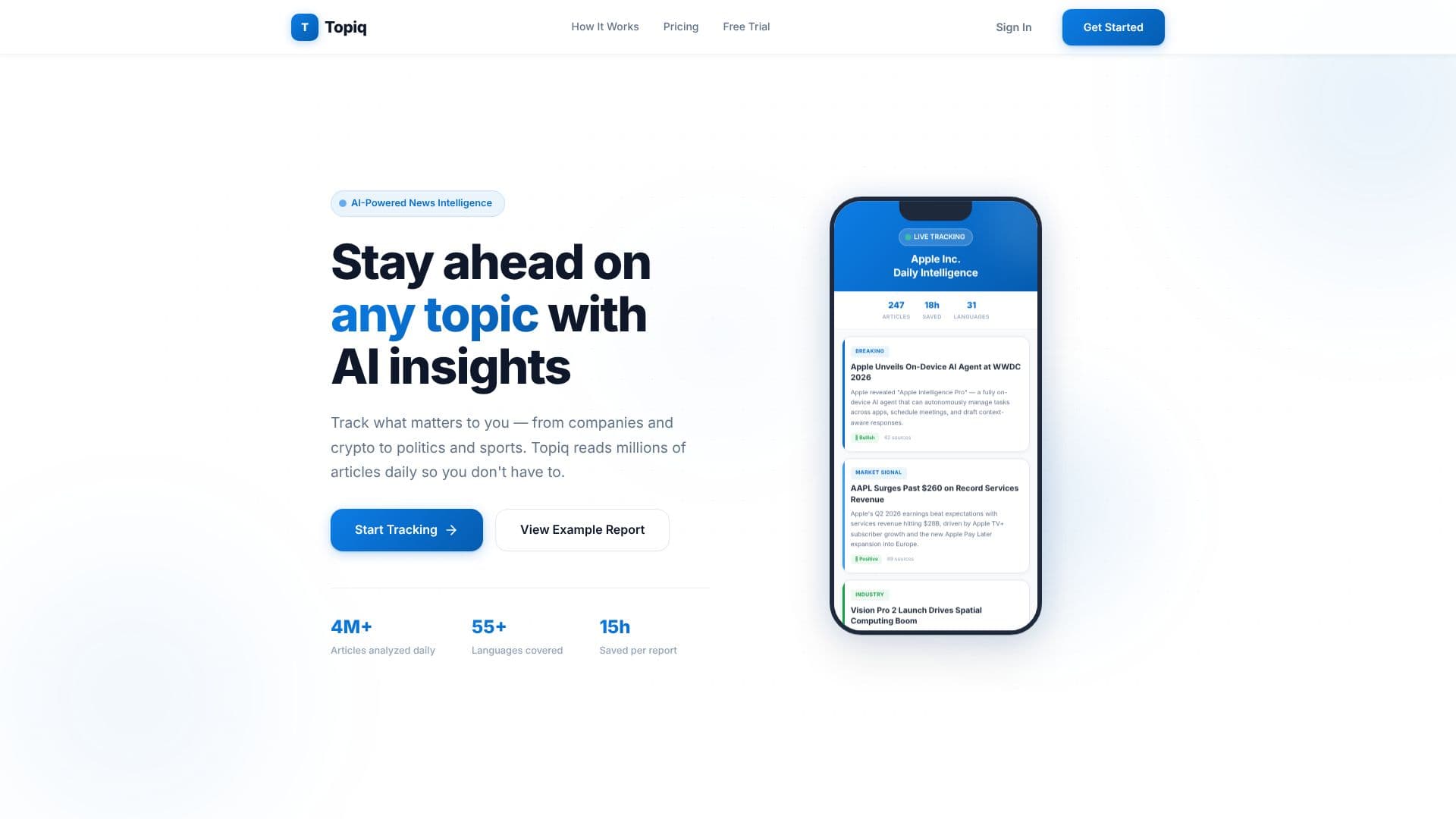 Screenshot von Topiq AI News Digest