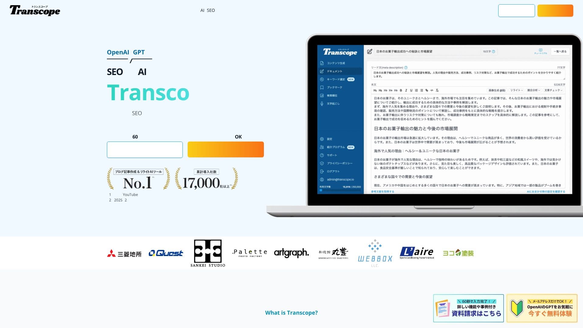 Transcope SEO Writing Tool 스크린샷