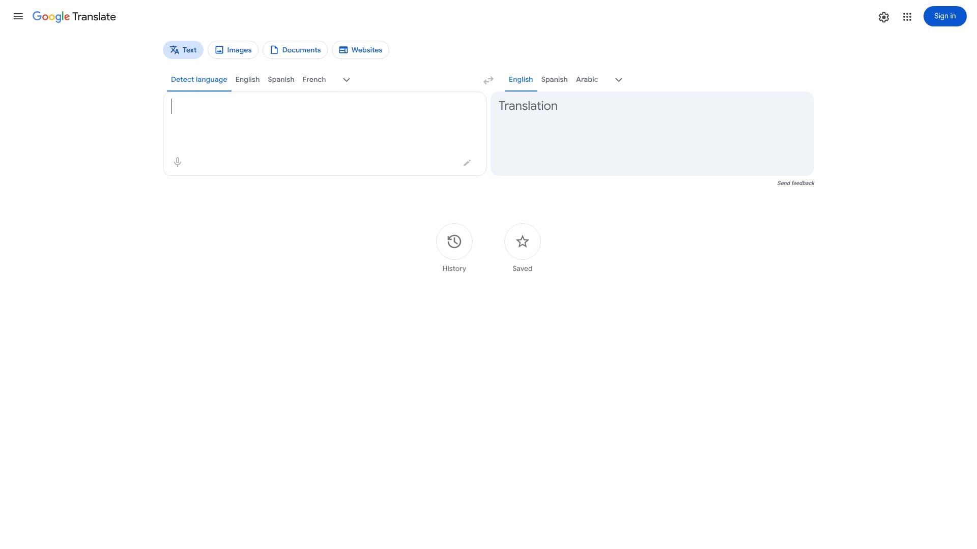 Capture d’écran de Google Traduction