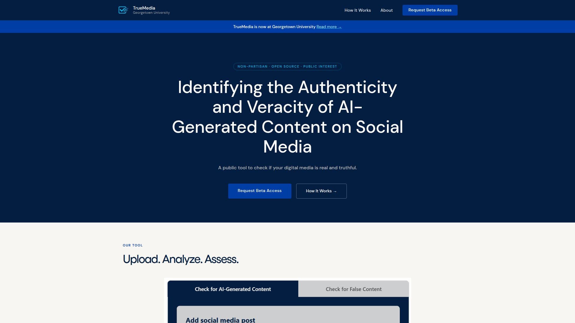 TrueMedia AI Detection Platform screenshot