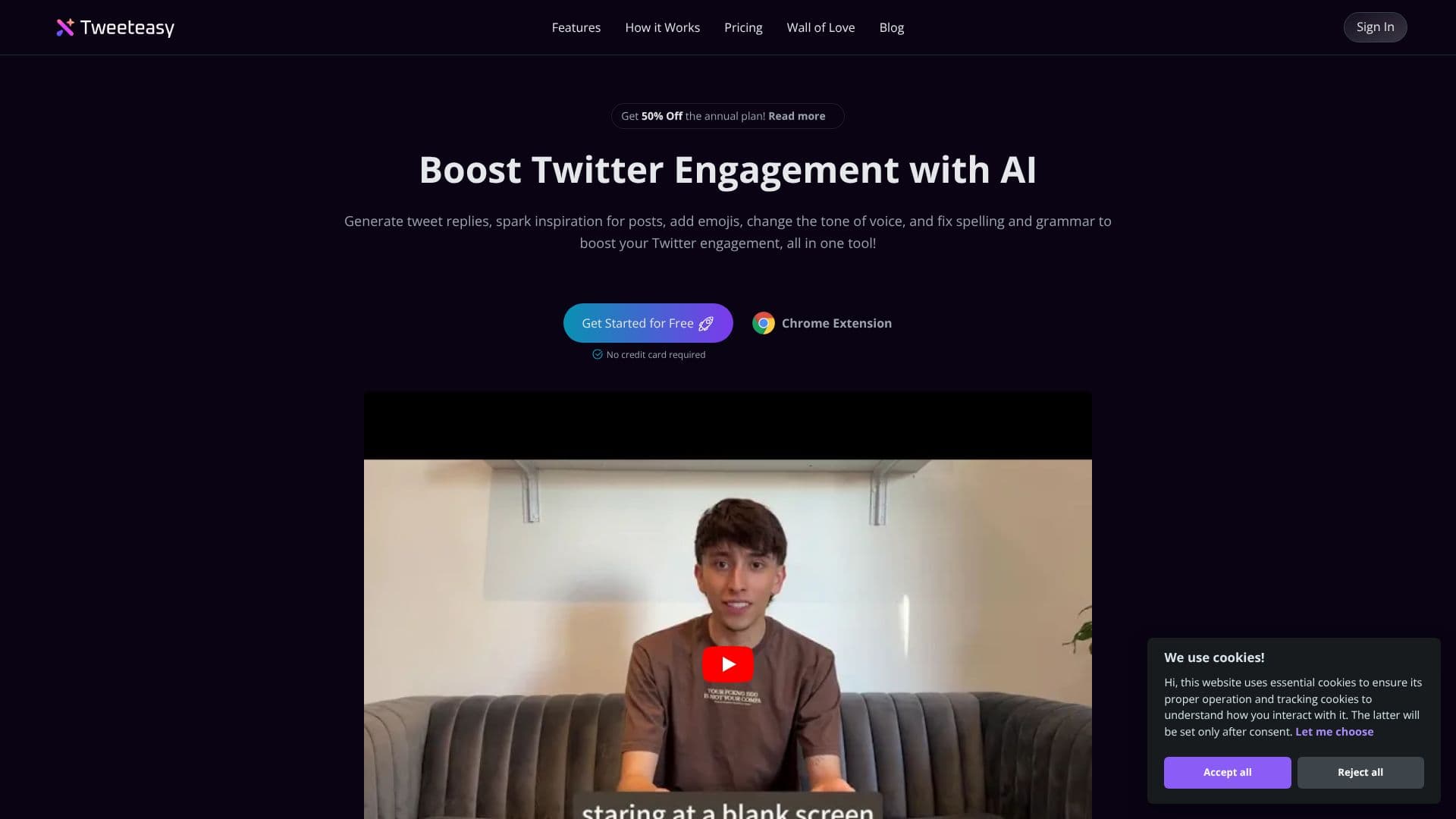 Screenshot von Tweeteasy Twitter Reply Generator