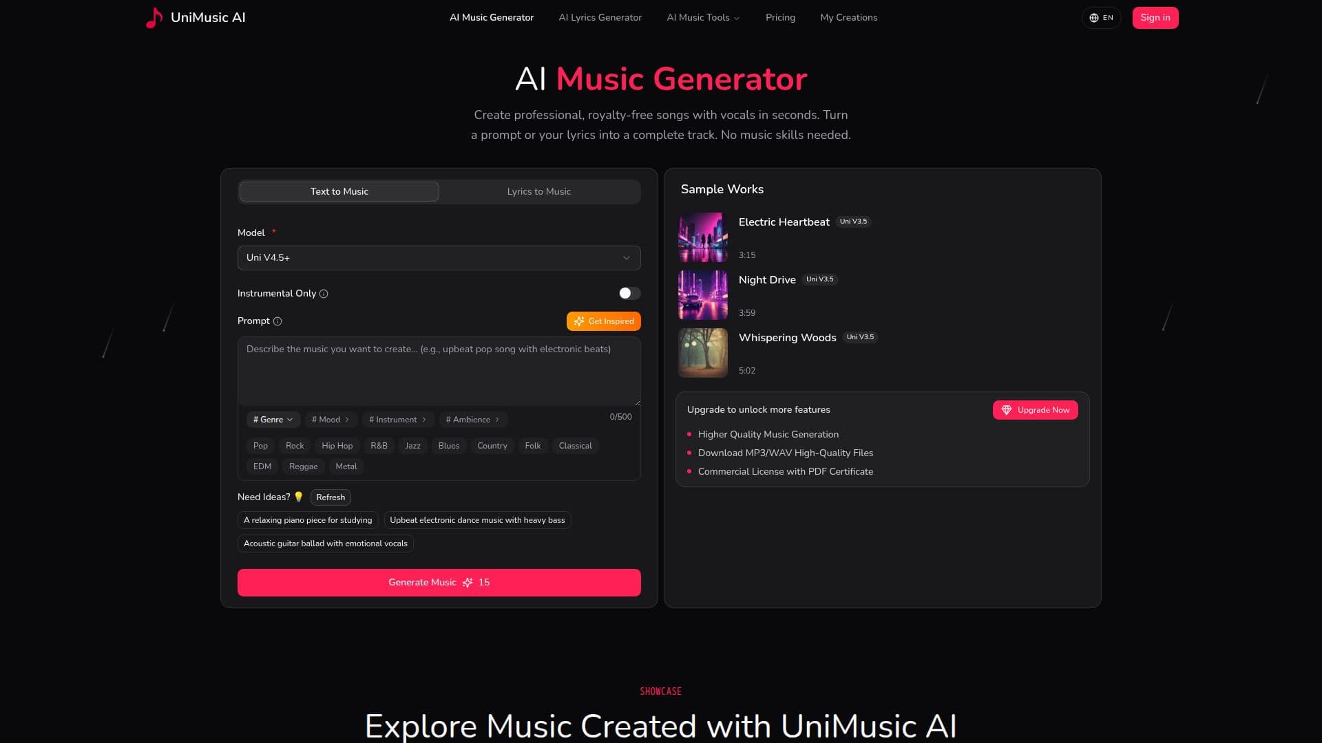 Screenshot von UniMusic AI