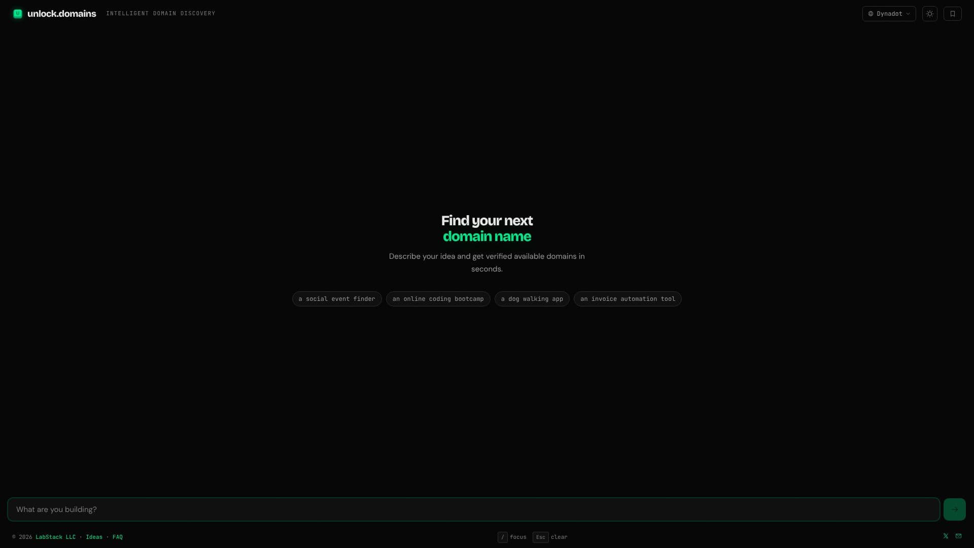 Capture d’écran de Générateur de Noms de Domaine IA unlock.domains
