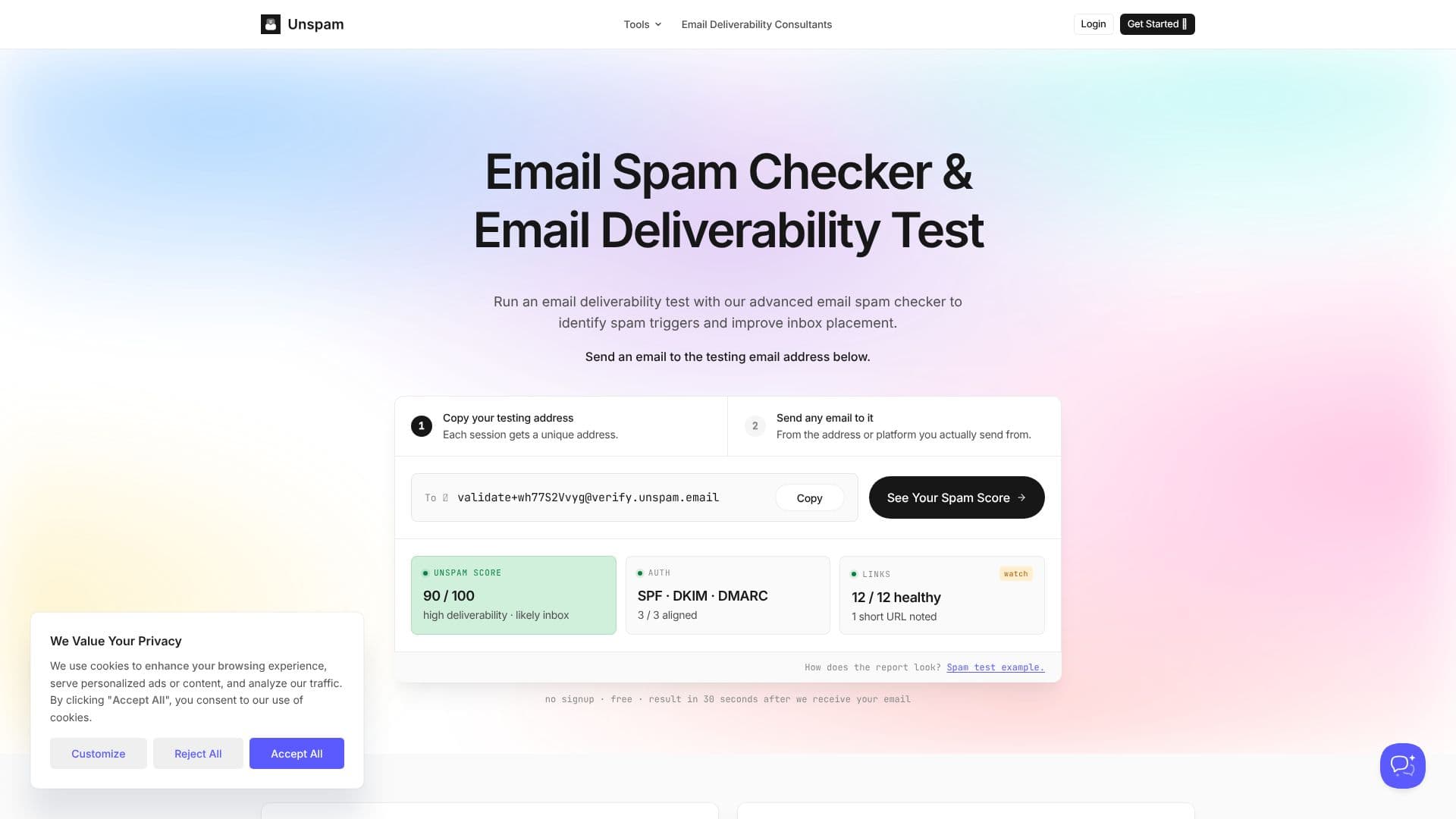 Unspam Email Spam Checker のスクリーンショット
