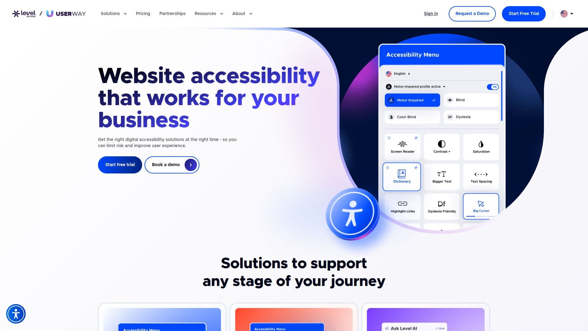 لقطة شاشة لـ UserWay | حلول الوصول إلى الويب