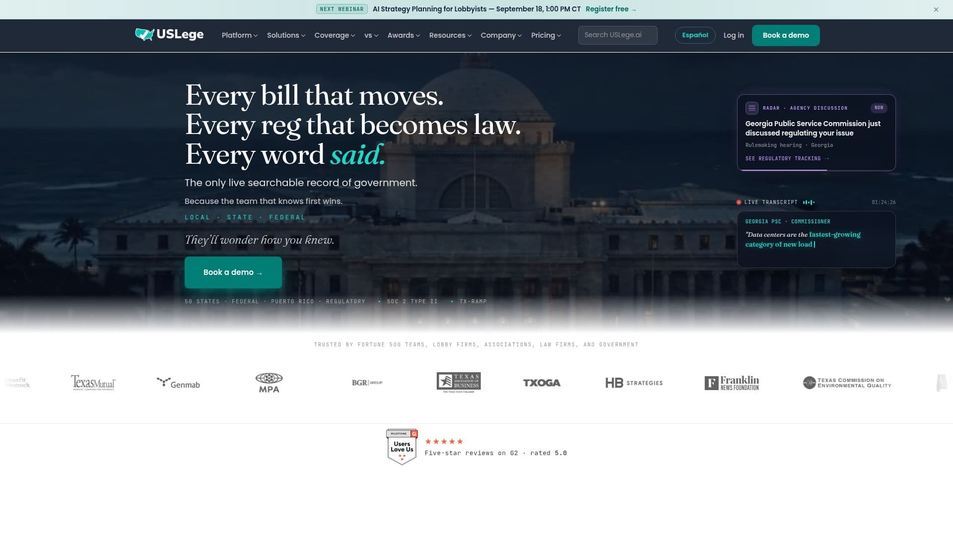 USLege Legislative Tracking Software screenshot