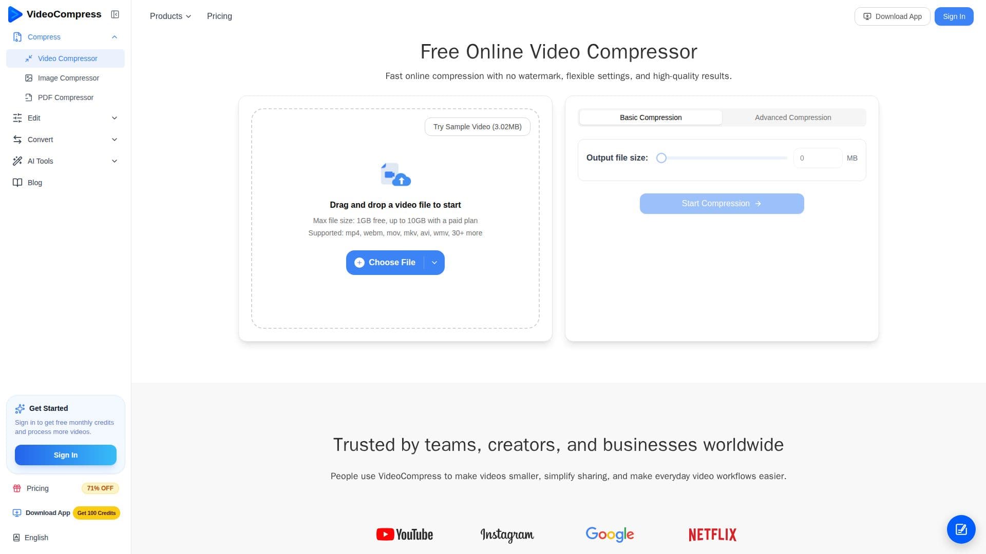 Tangkapan layar VideoCompress