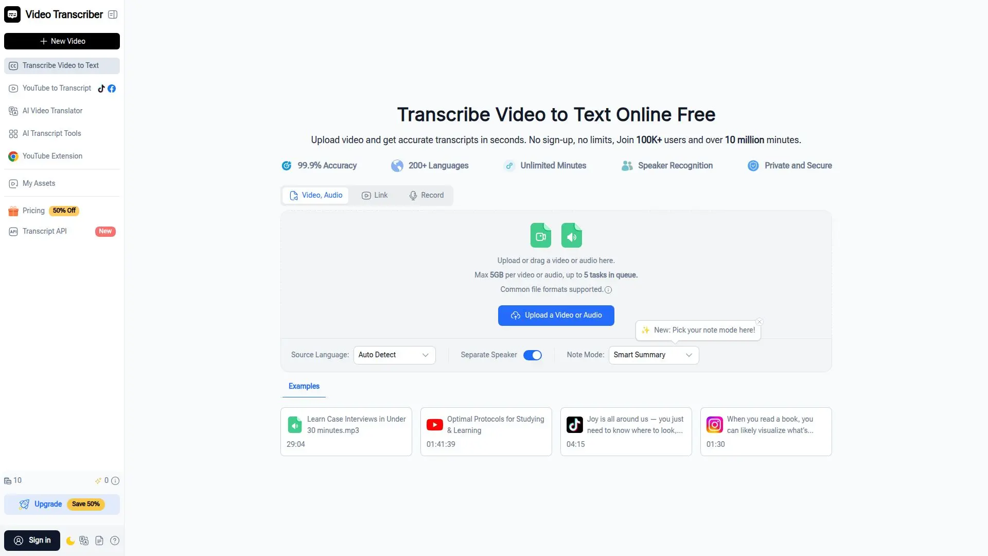 Video Transcriber AI のスクリーンショット