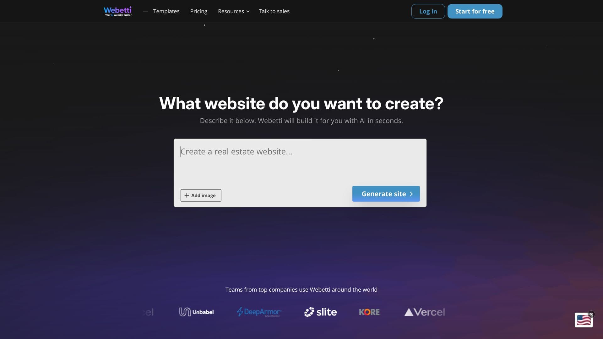 Webetti AI Website Builder のスクリーンショット