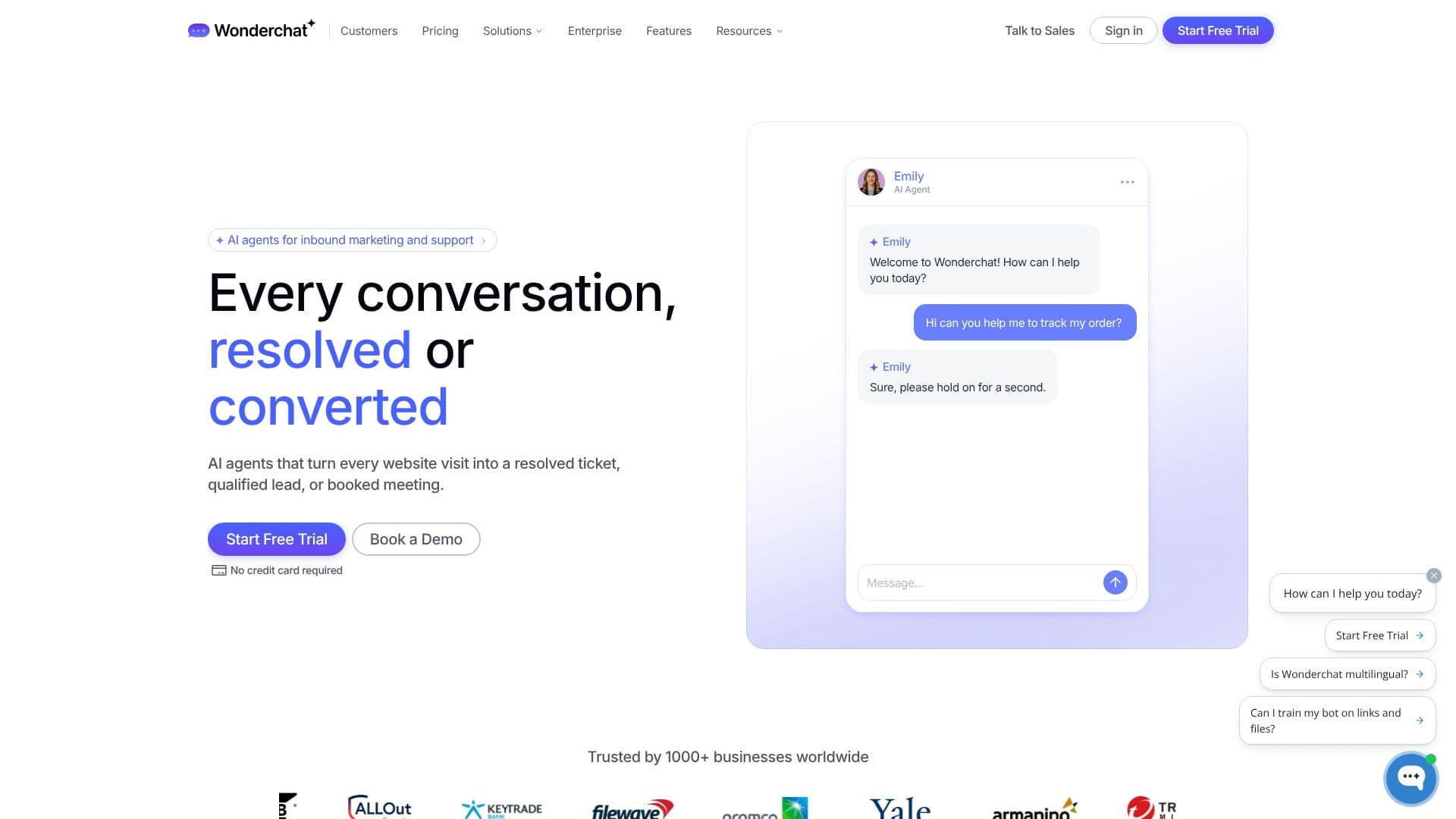 Wonderchat AI Chatbot 스크린샷