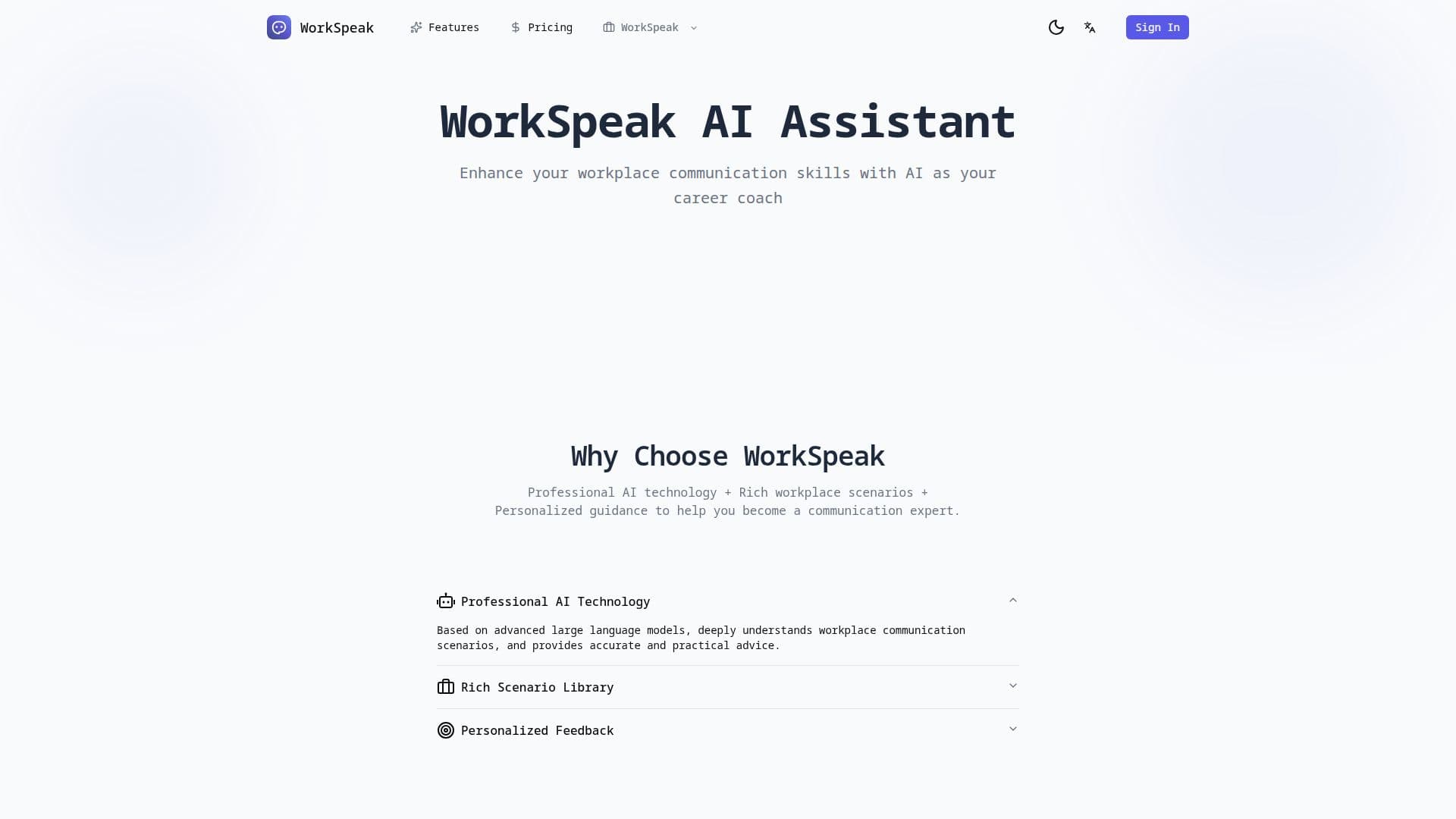 Screenshot von WorkSpeak AI