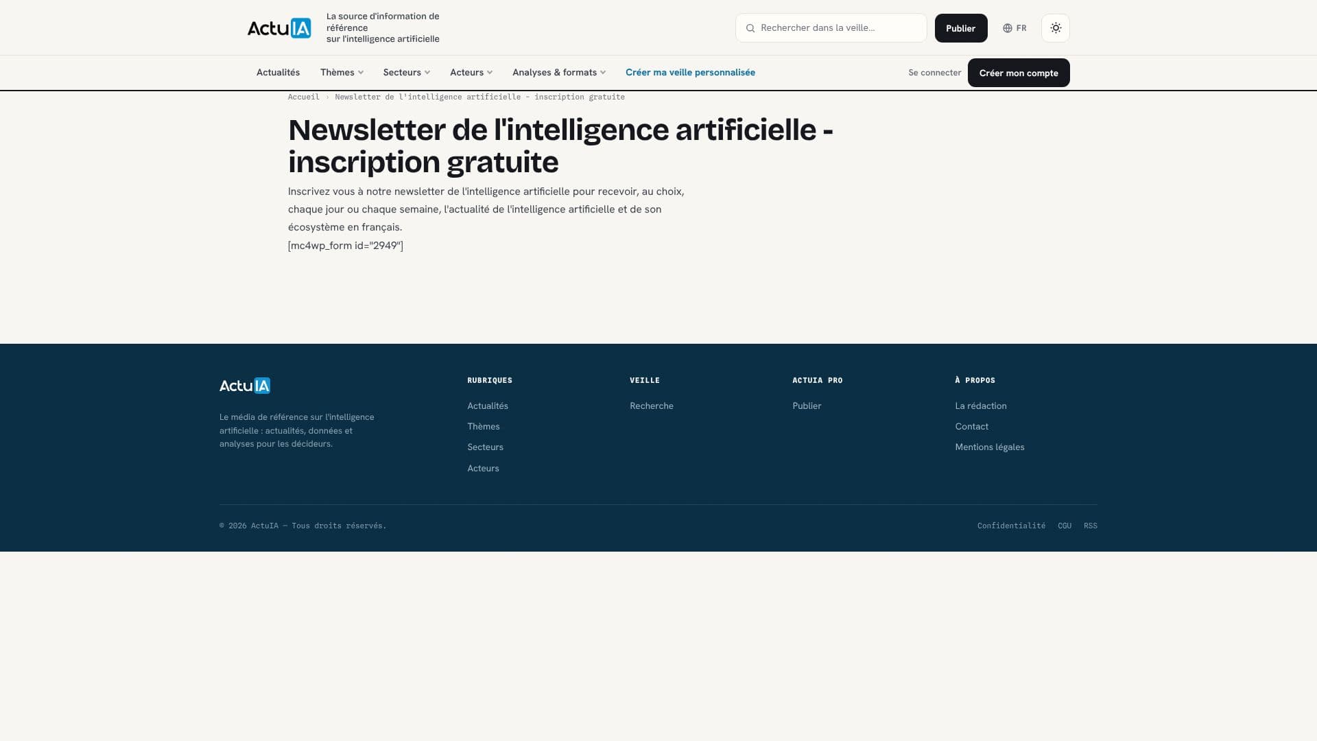 Screenshot von Actuia AI Newsletter