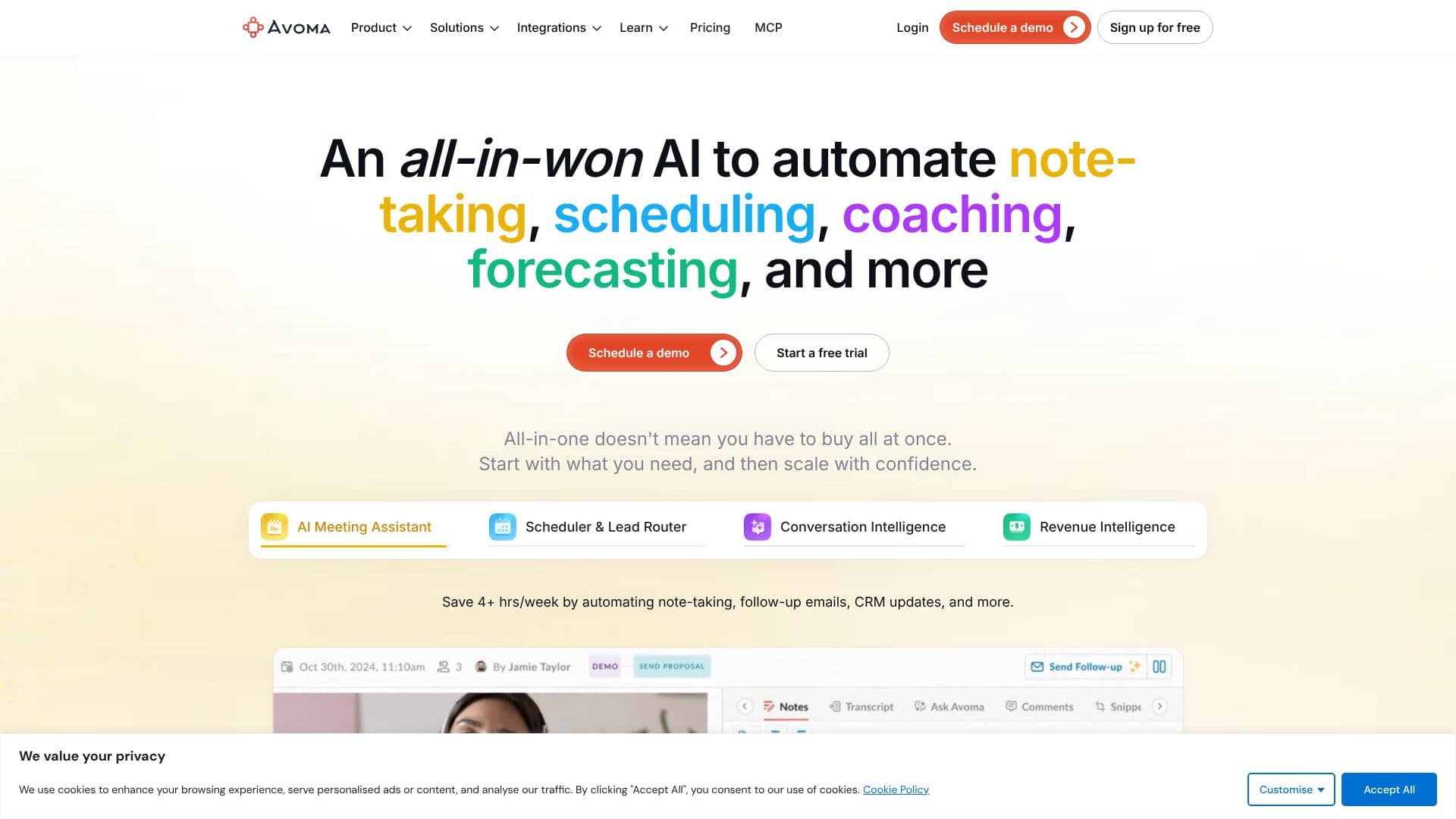 Tangkapan layar Platform AI Avoma