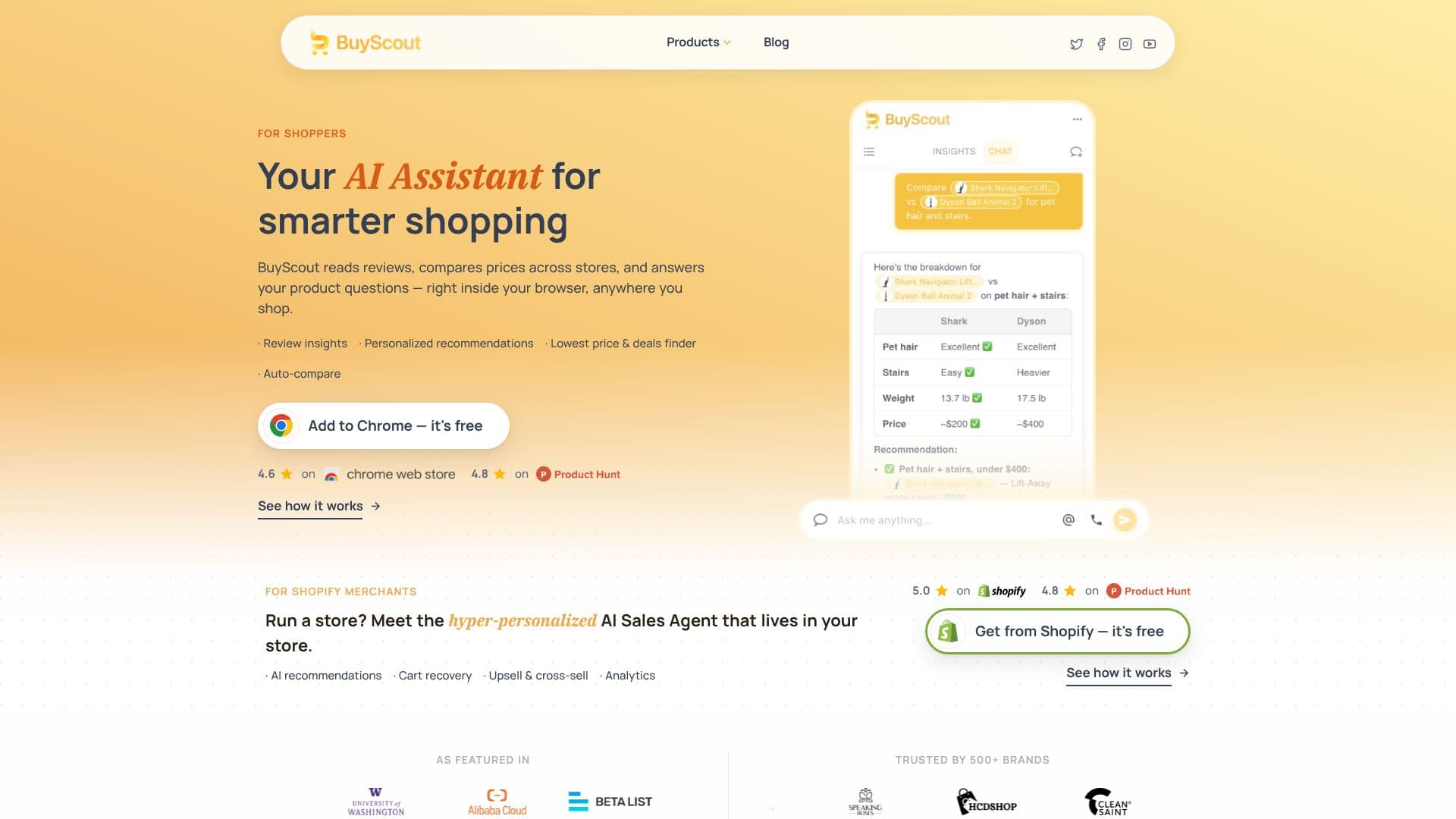 Screenshot von BuyScout AI Shopping Assistant