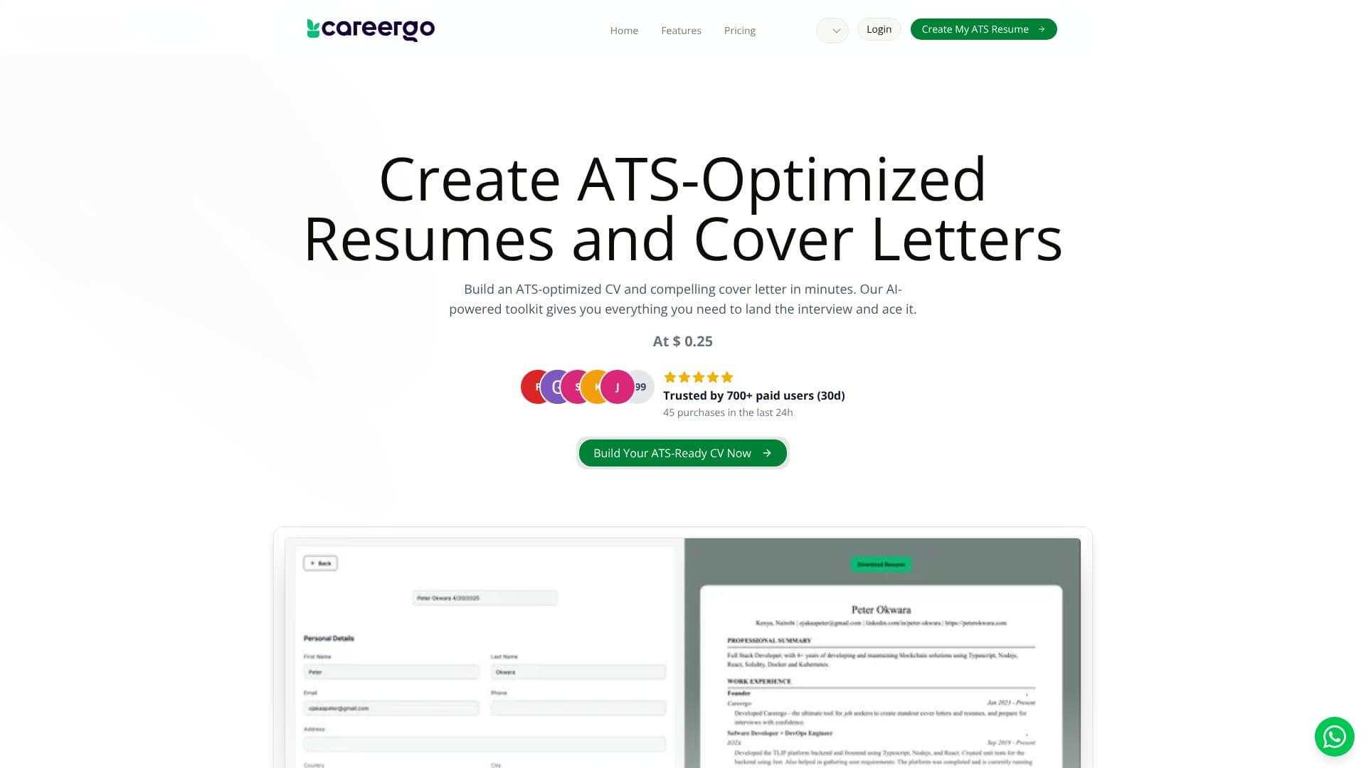 Screenshot von Careergo AI Resume Builder