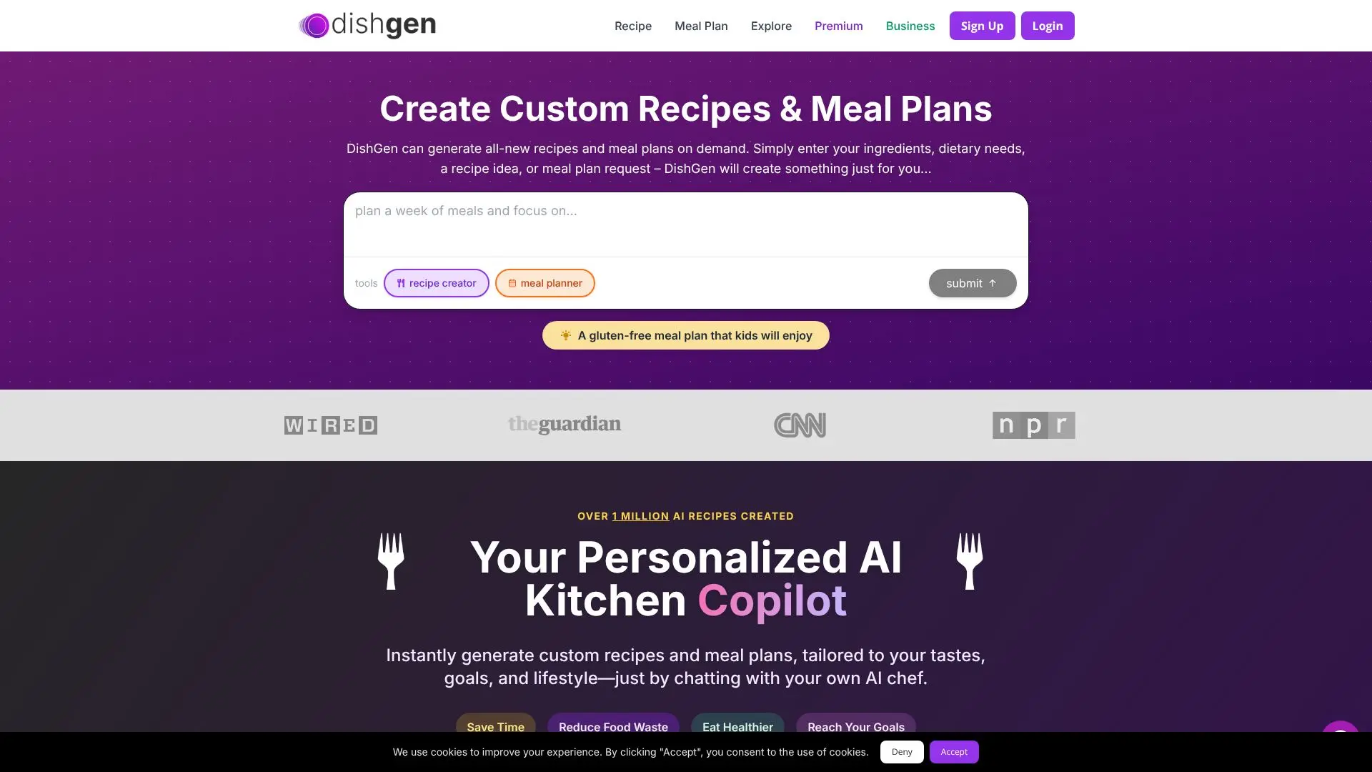Screenshot von DishGen KI-Rezeptgenerator