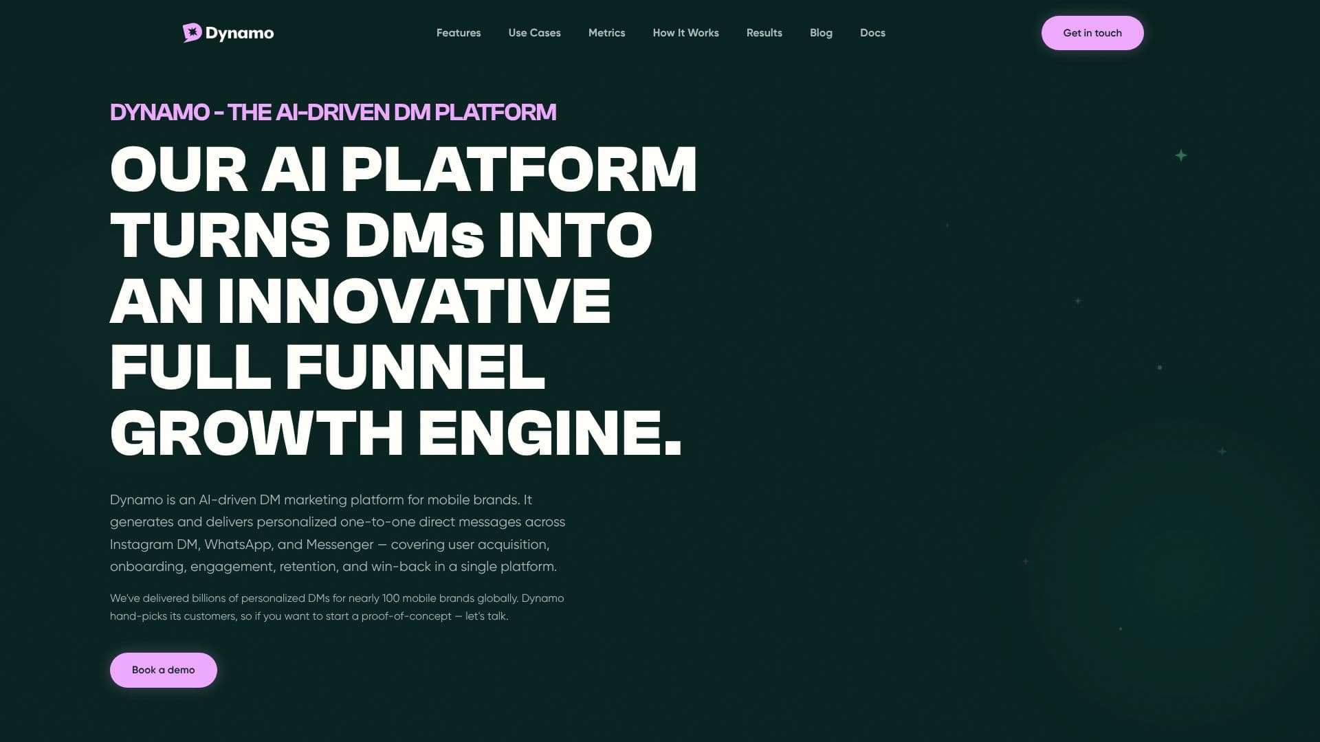 Screenshot von Dynamo AI-gesteuerte DM-Plattform